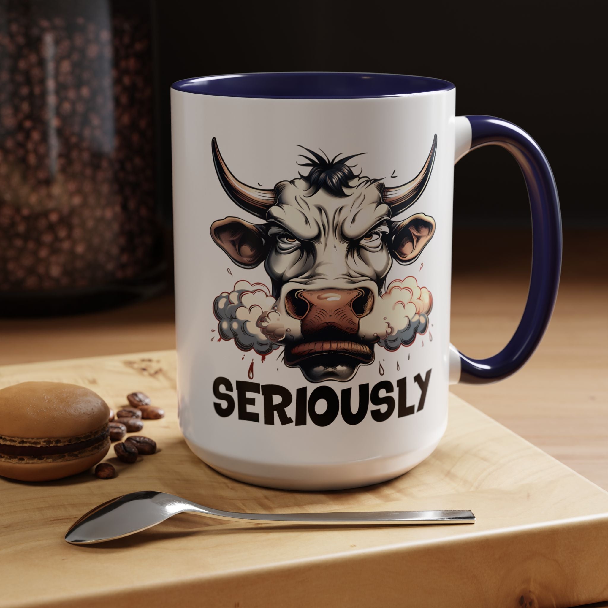 Funny Coffee Mug, Personalized Mug, Raging Bull Seriously Cup (11, 15oz), Gift Under 20, White Elephant