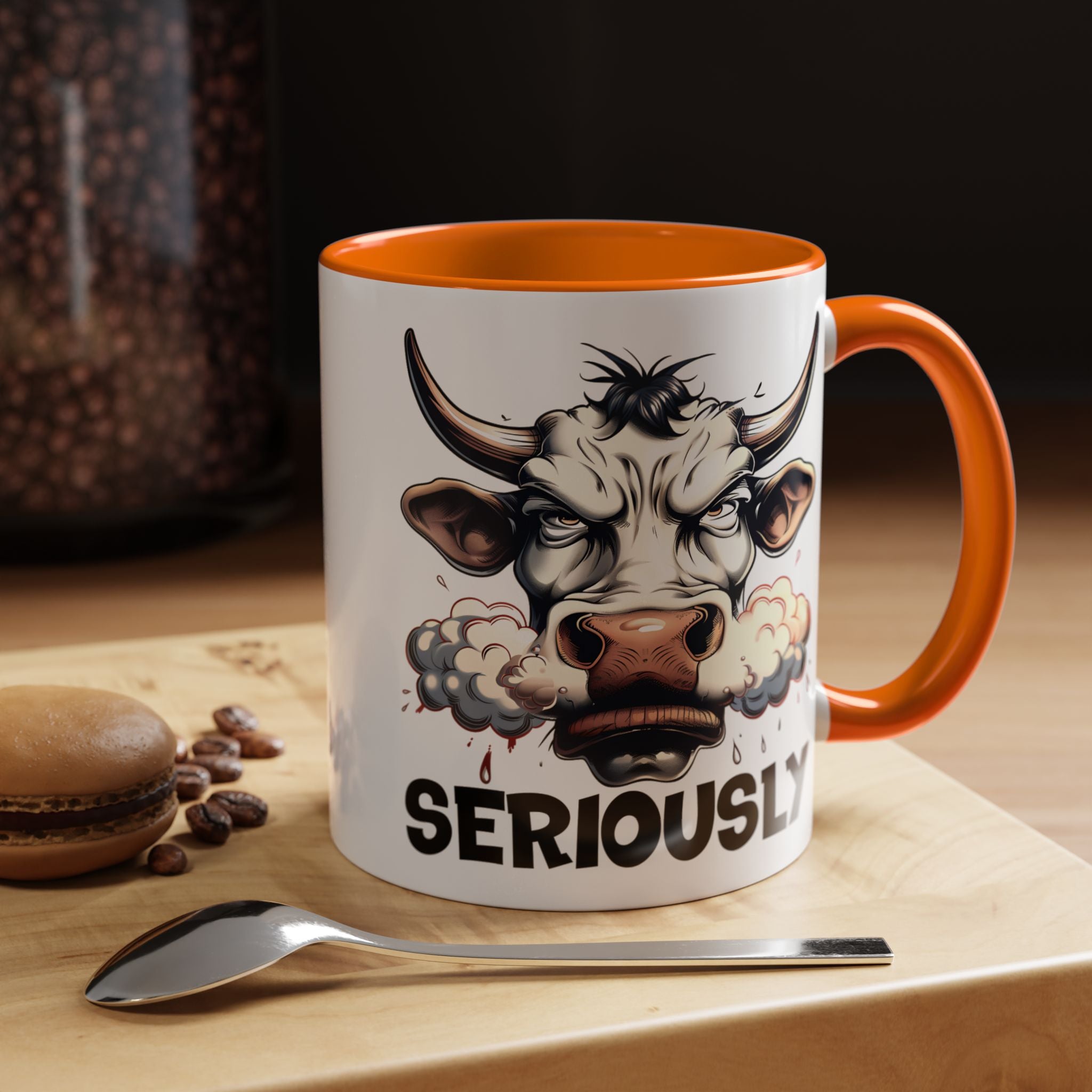 Funny Coffee Mug, Personalized Mug, Raging Bull Seriously Cup (11, 15oz), Gift Under 20, White Elephant