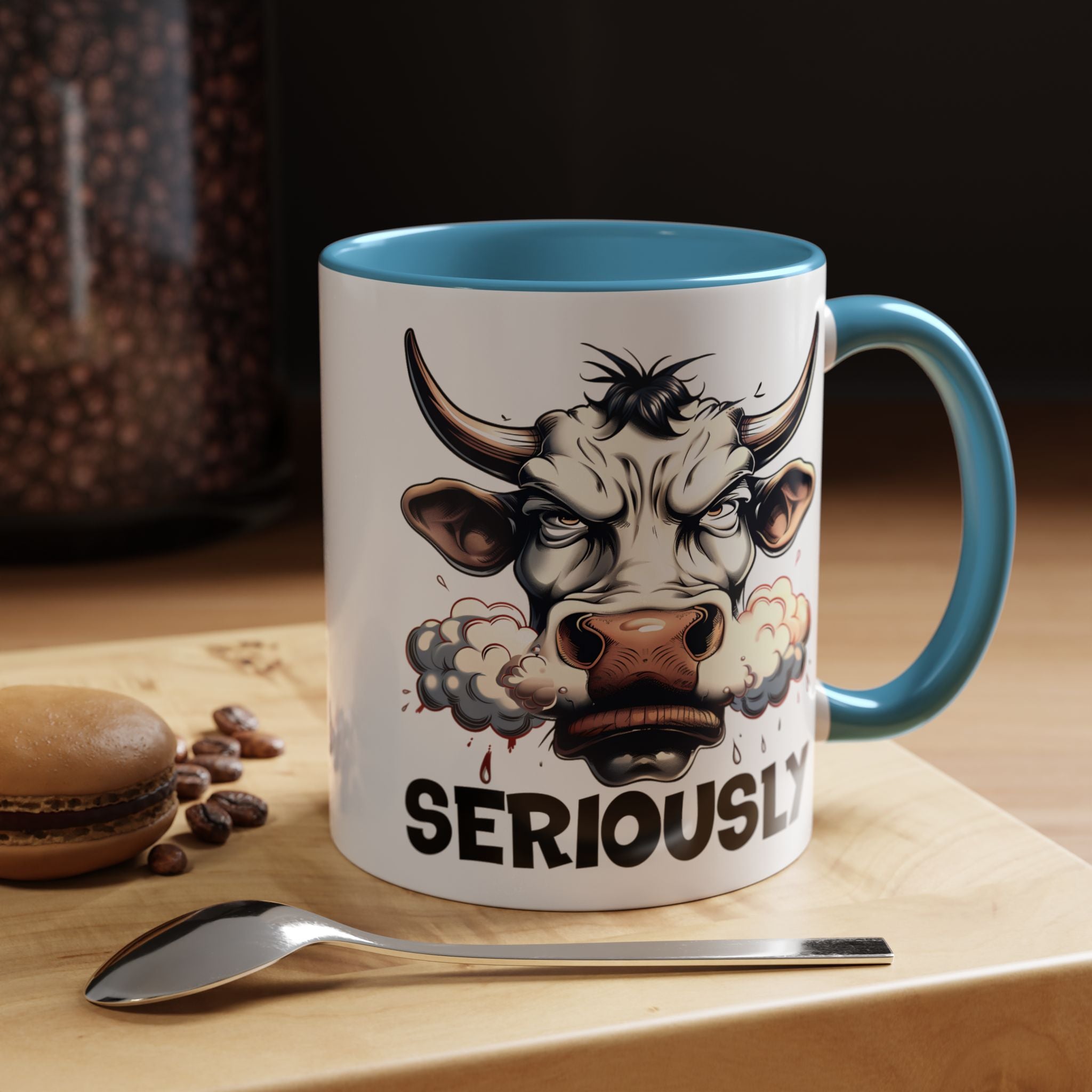 Funny Coffee Mug, Personalized Mug, Raging Bull Seriously Cup (11, 15oz), Gift Under 20, White Elephant