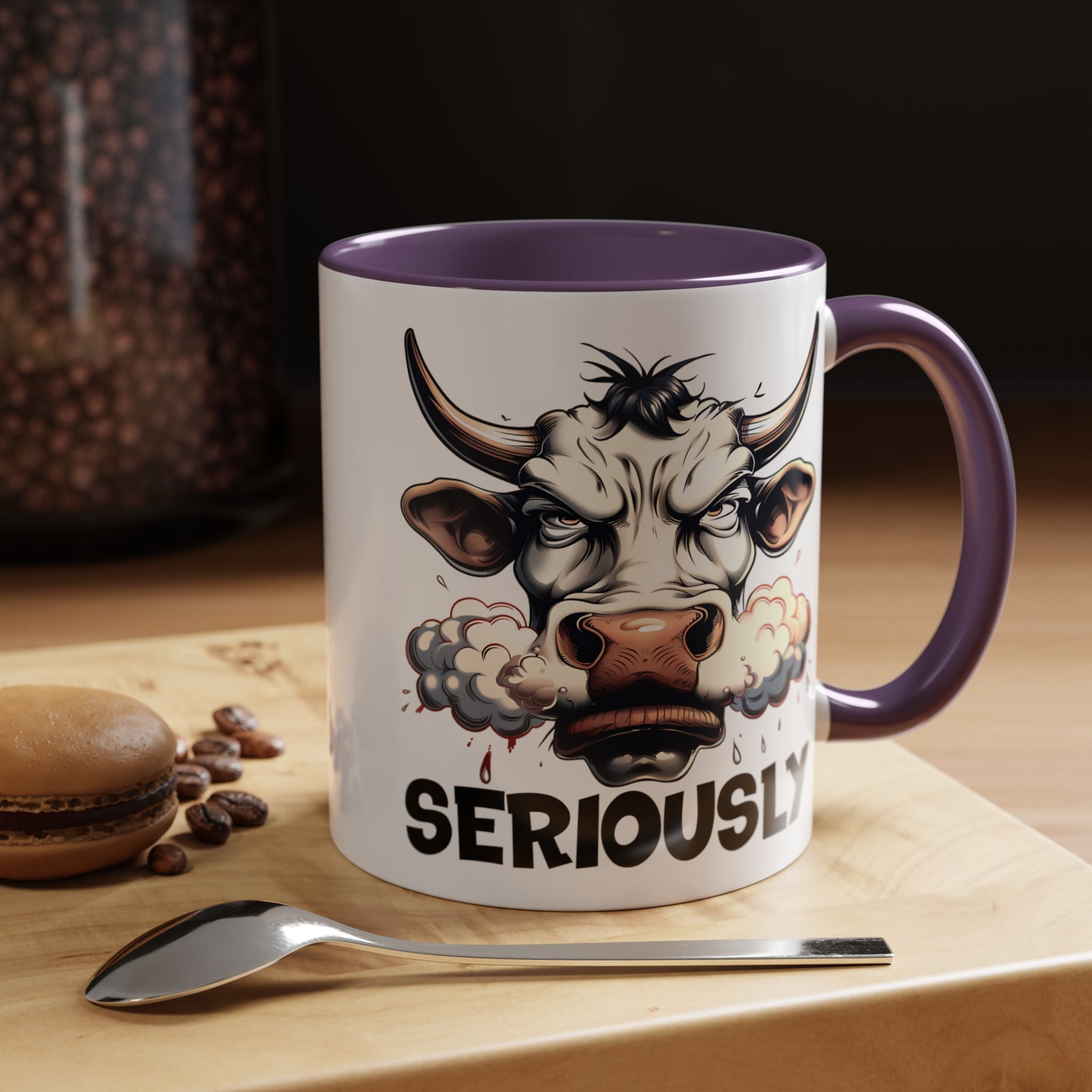 Funny Coffee Mug, Personalized Mug, Raging Bull Seriously Cup (11, 15oz), Gift Under 20, White Elephant