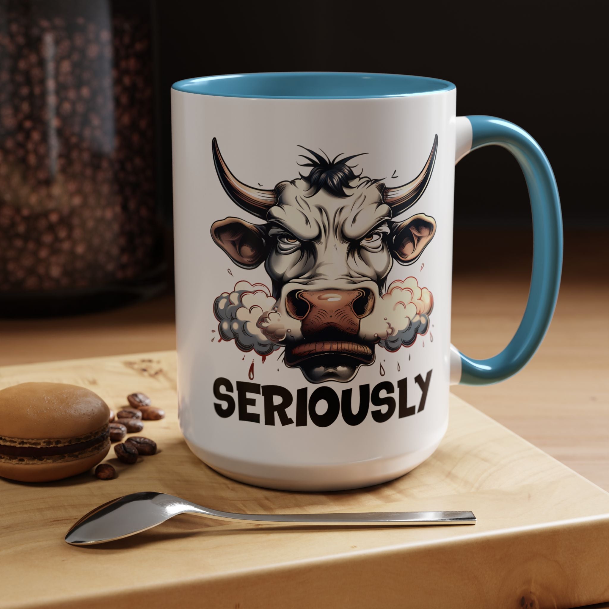 Funny Coffee Mug, Personalized Mug, Raging Bull Seriously Cup (11, 15oz), Gift Under 20, White Elephant