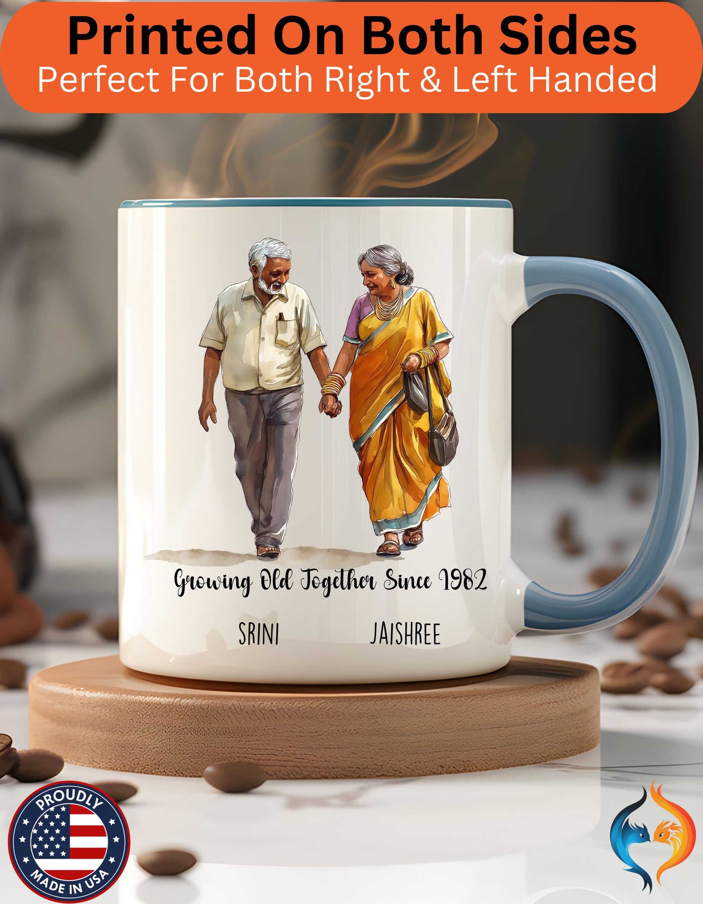 Growing Old Together Since South Indian Couple 15Oz Him Her Persona...