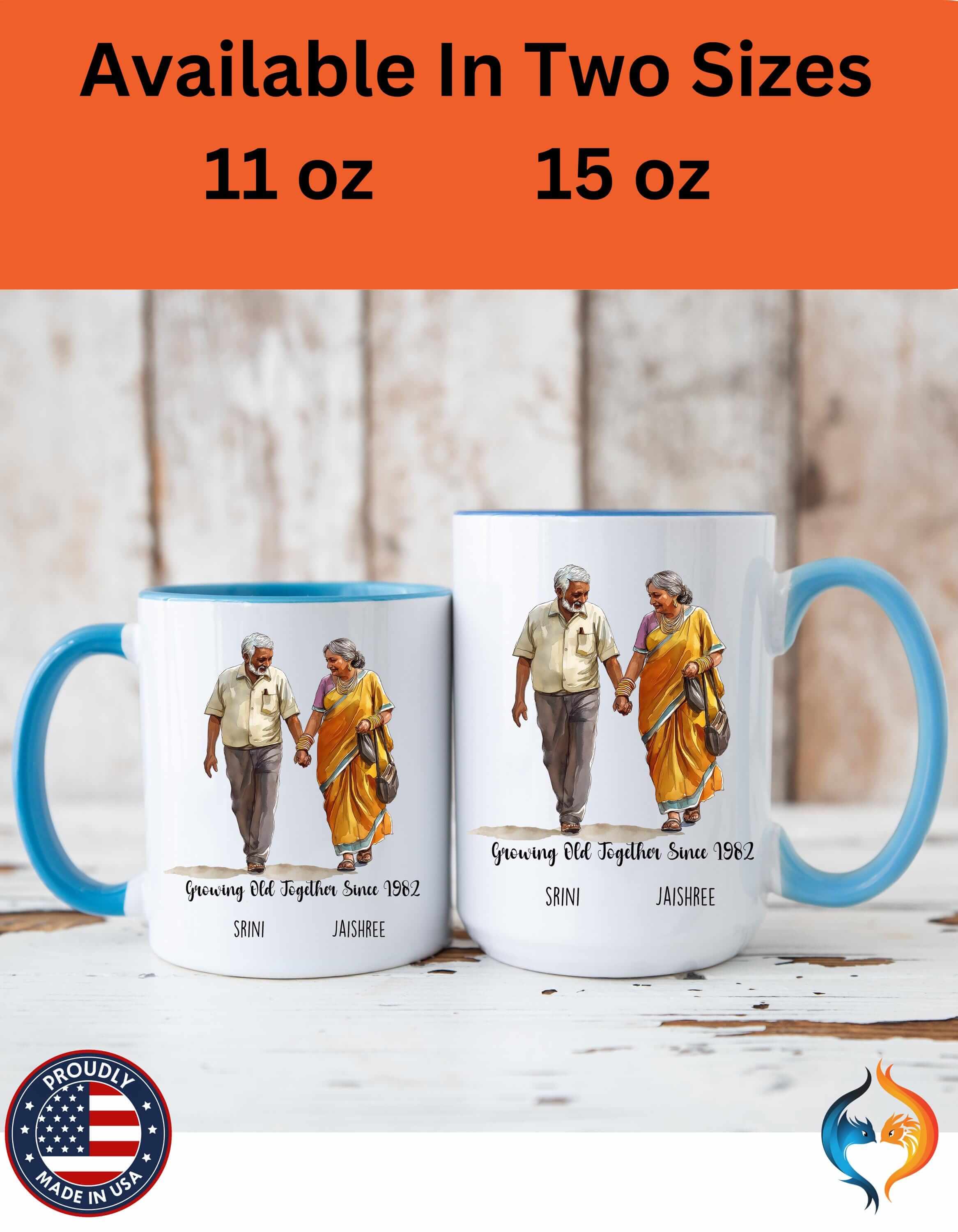 Growing Old Together Since South Indian Couple 15Oz Him Her Persona...