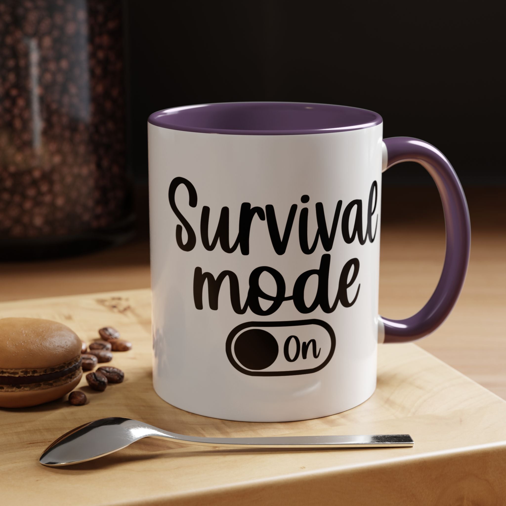 Funny Coffee Mug, Personalized Mug, Survival Mode On Accent Cup (11, 15oz), Gift Under 20, White Elephant
