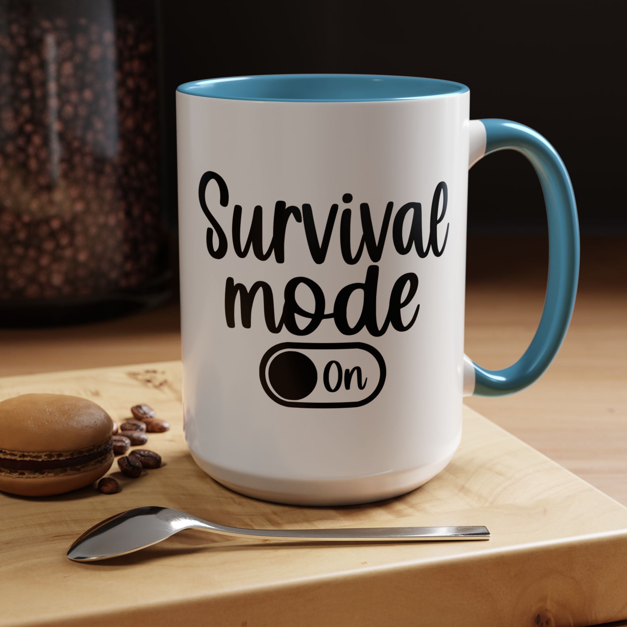 Funny Coffee Mug, Personalized Mug, Survival Mode On Accent Cup (11, 15oz), Gift Under 20, White Elephant