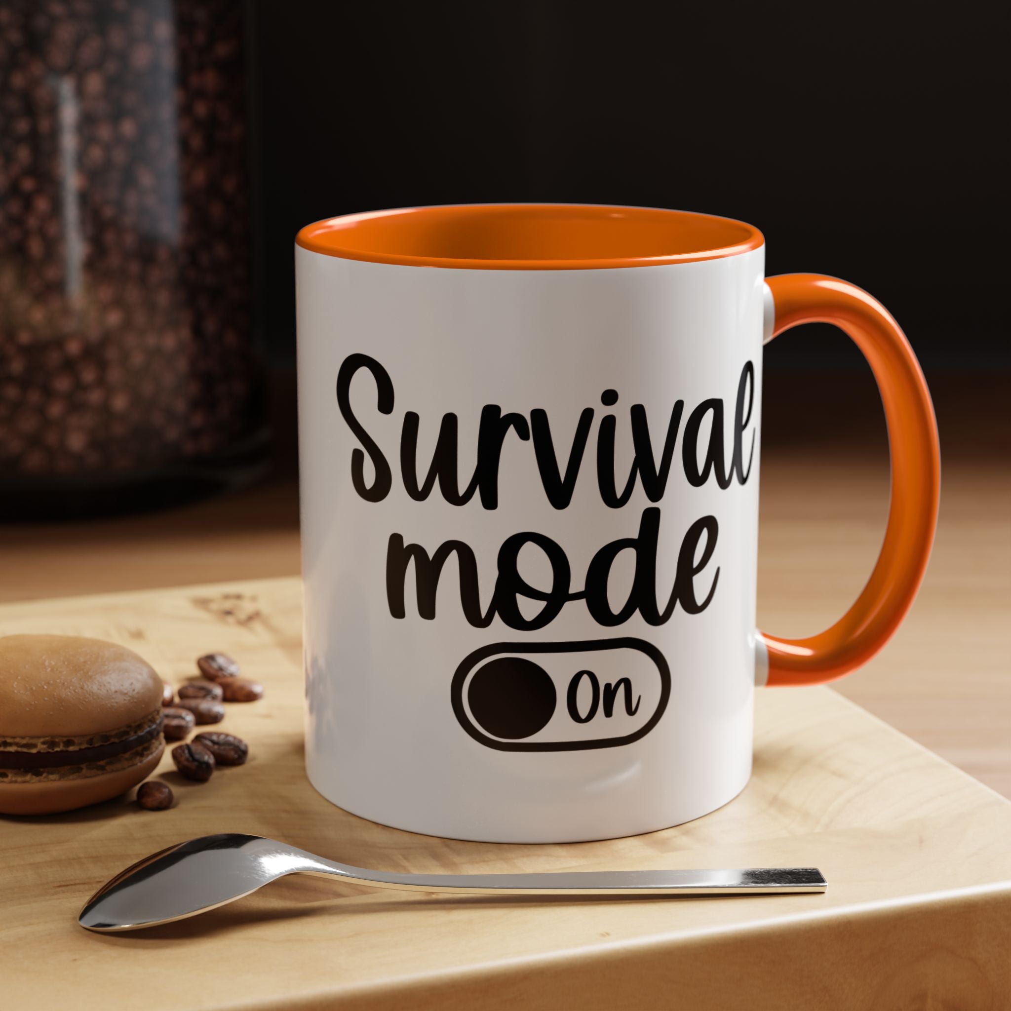 Funny Coffee Mug, Personalized Mug, Survival Mode On Accent Cup (11, 15oz), Gift Under 20, White Elephant
