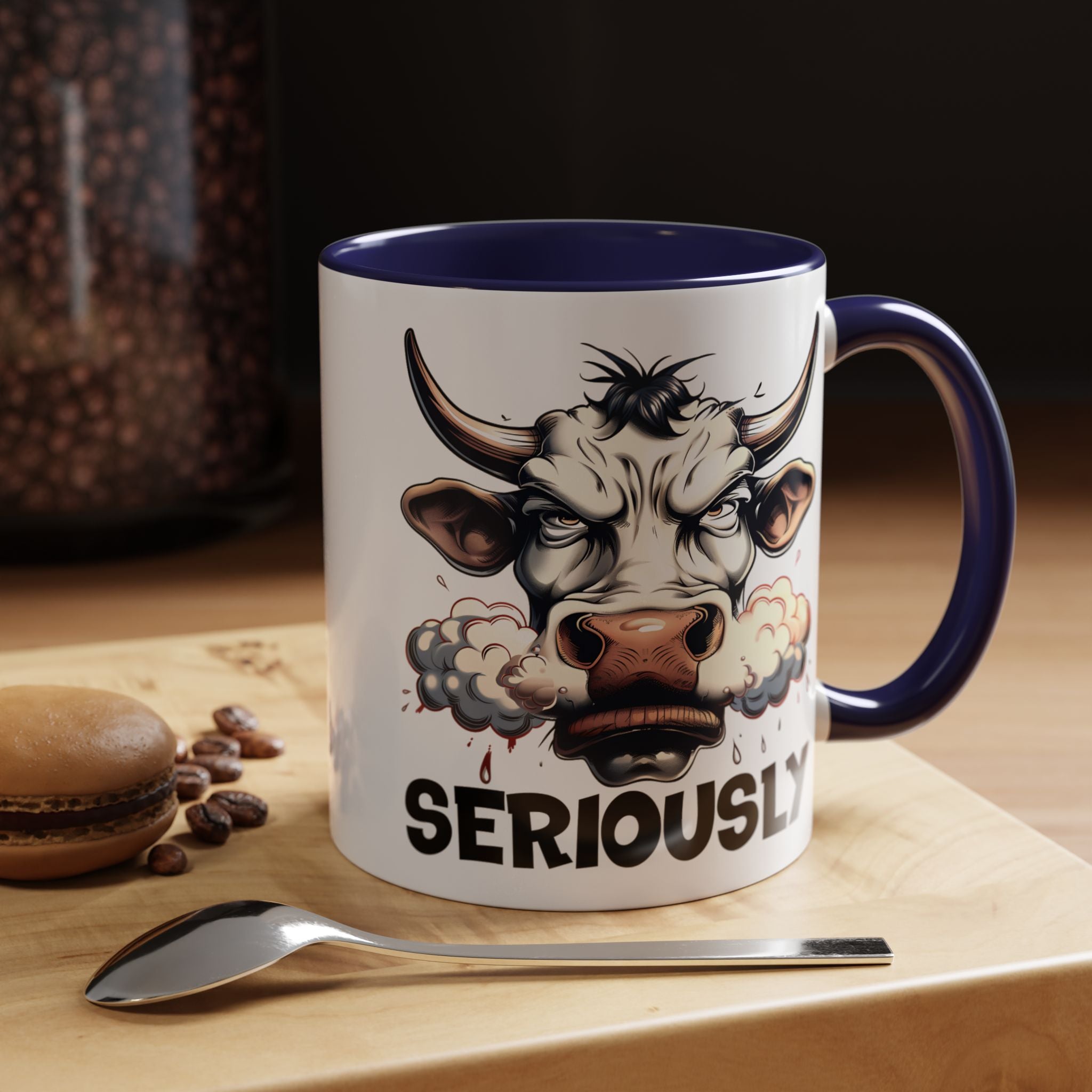 Funny Coffee Mug, Personalized Mug, Raging Bull Seriously Cup (11, 15oz), Gift Under 20, White Elephant
