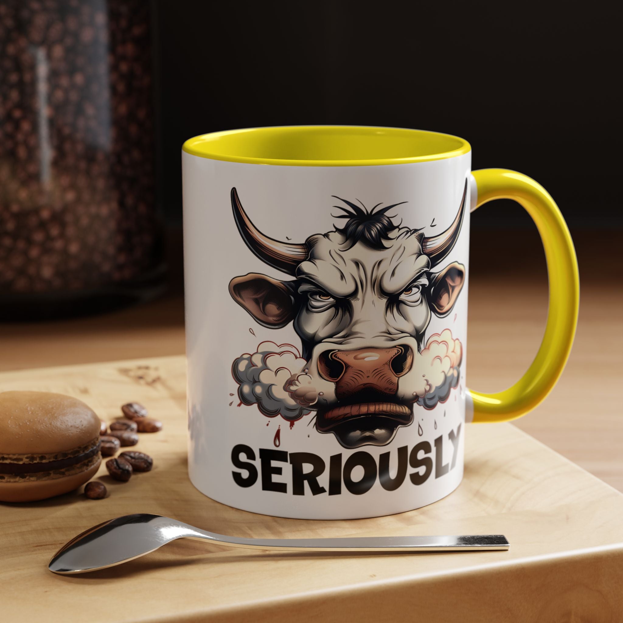 Funny Coffee Mug, Personalized Mug, Raging Bull Seriously Cup (11, 15oz), Gift Under 20, White Elephant