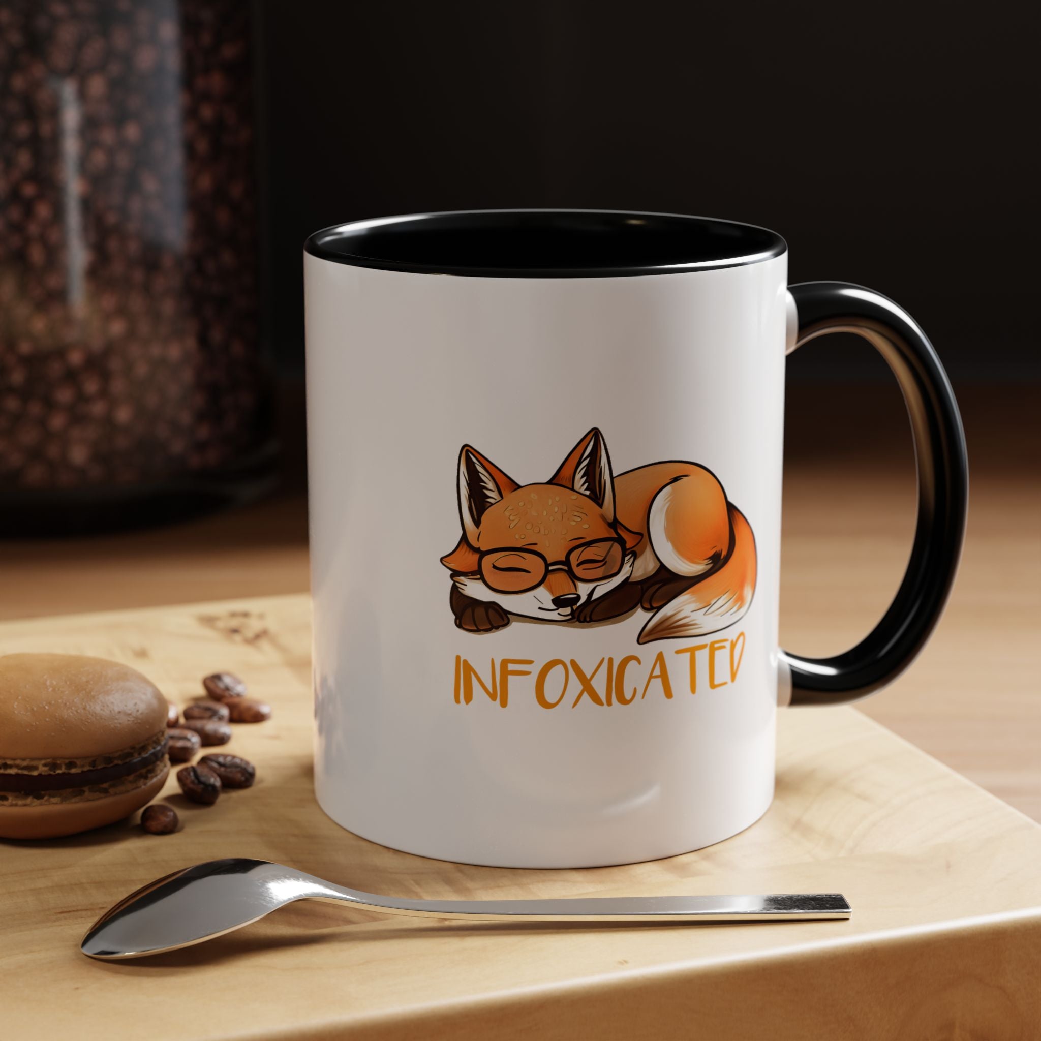 Funny Coffee Mug, Personalized Mug, Cute Fox Infoxicated Accent Cup (11, 15oz), Gift Under 20, White Elephant gift