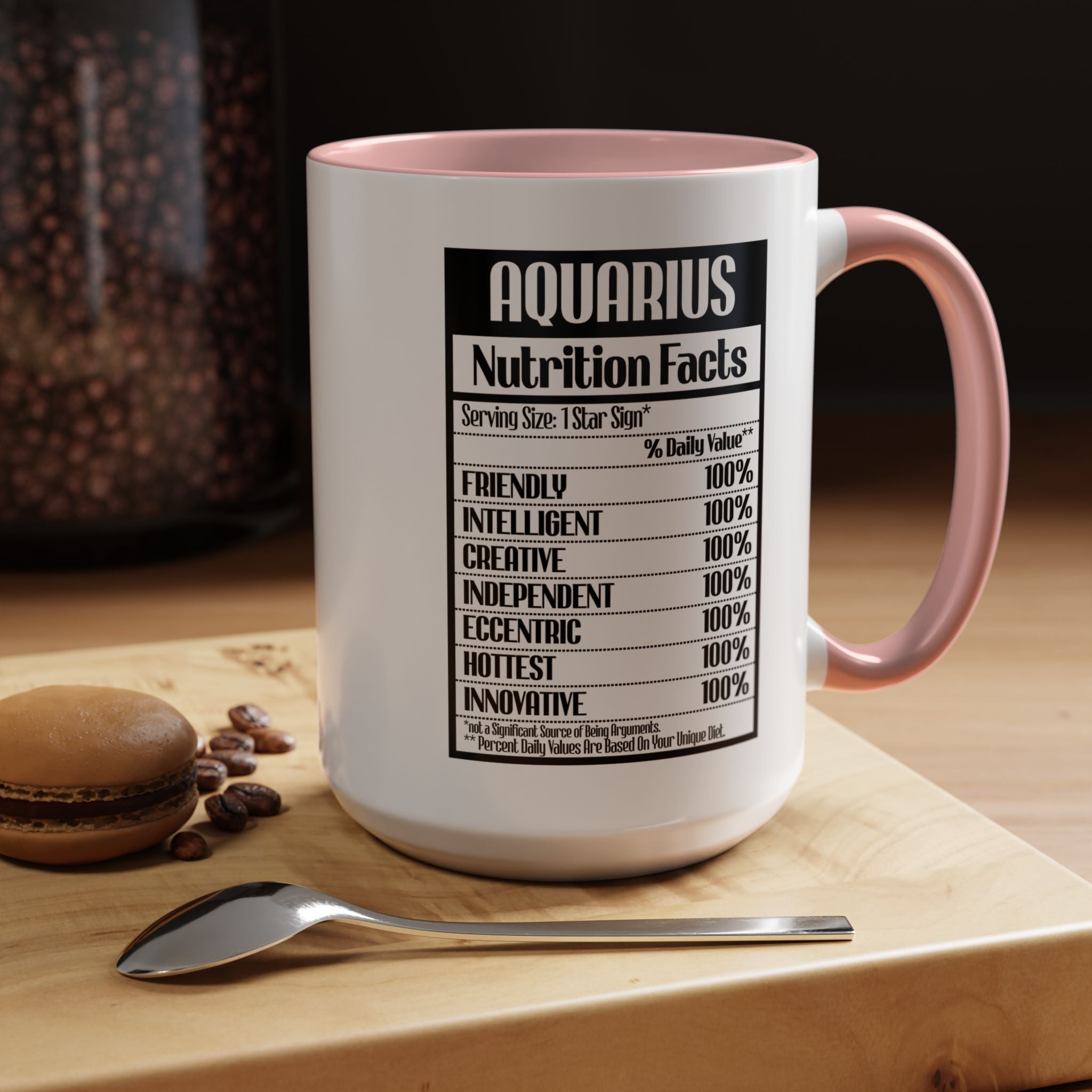 Funny Coffee Mug, Personalized Mug, Aquarius Nutrition Facts Accent Coffee Cup (11, 15oz), Gift Under 20, White Elephant Gift, Zodiac Cup