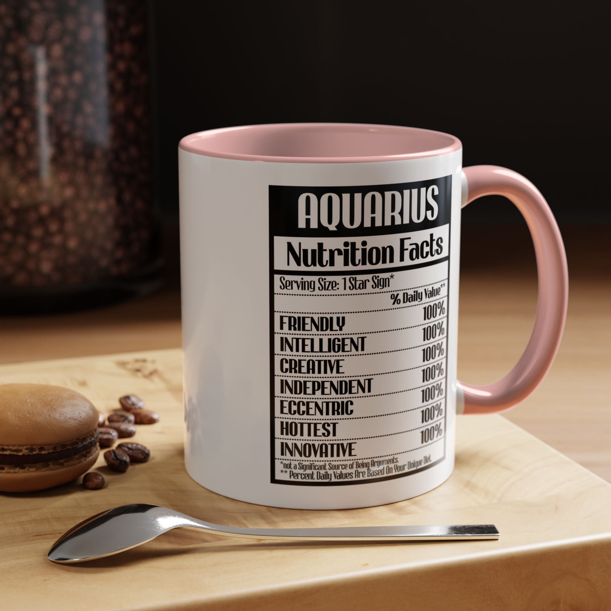 Funny Coffee Mug, Personalized Mug, Aquarius Nutrition Facts Accent Coffee Cup (11, 15oz), Gift Under 20, White Elephant Gift, Zodiac Cup