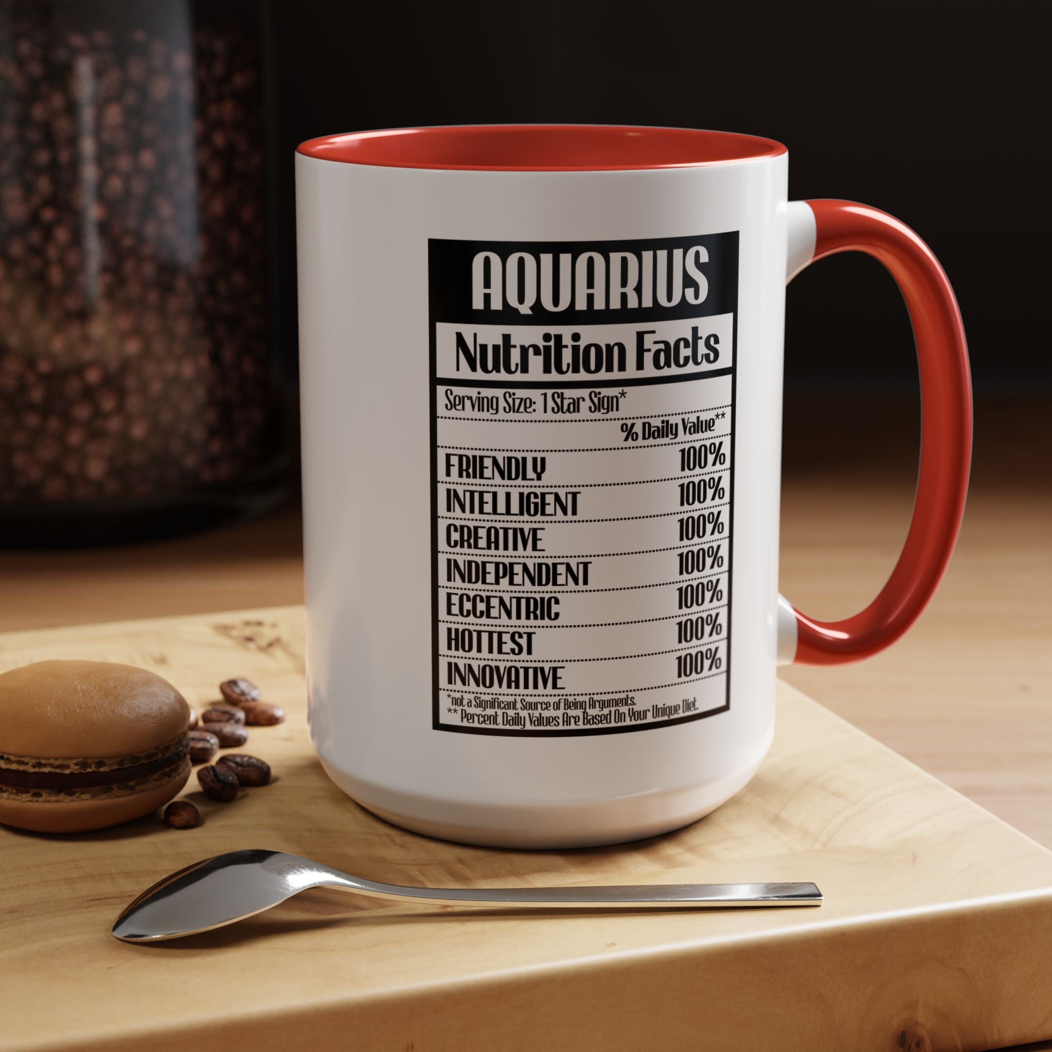 Funny Coffee Mug, Personalized Mug, Aquarius Nutrition Facts Accent Coffee Cup (11, 15oz), Gift Under 20, White Elephant Gift, Zodiac Cup