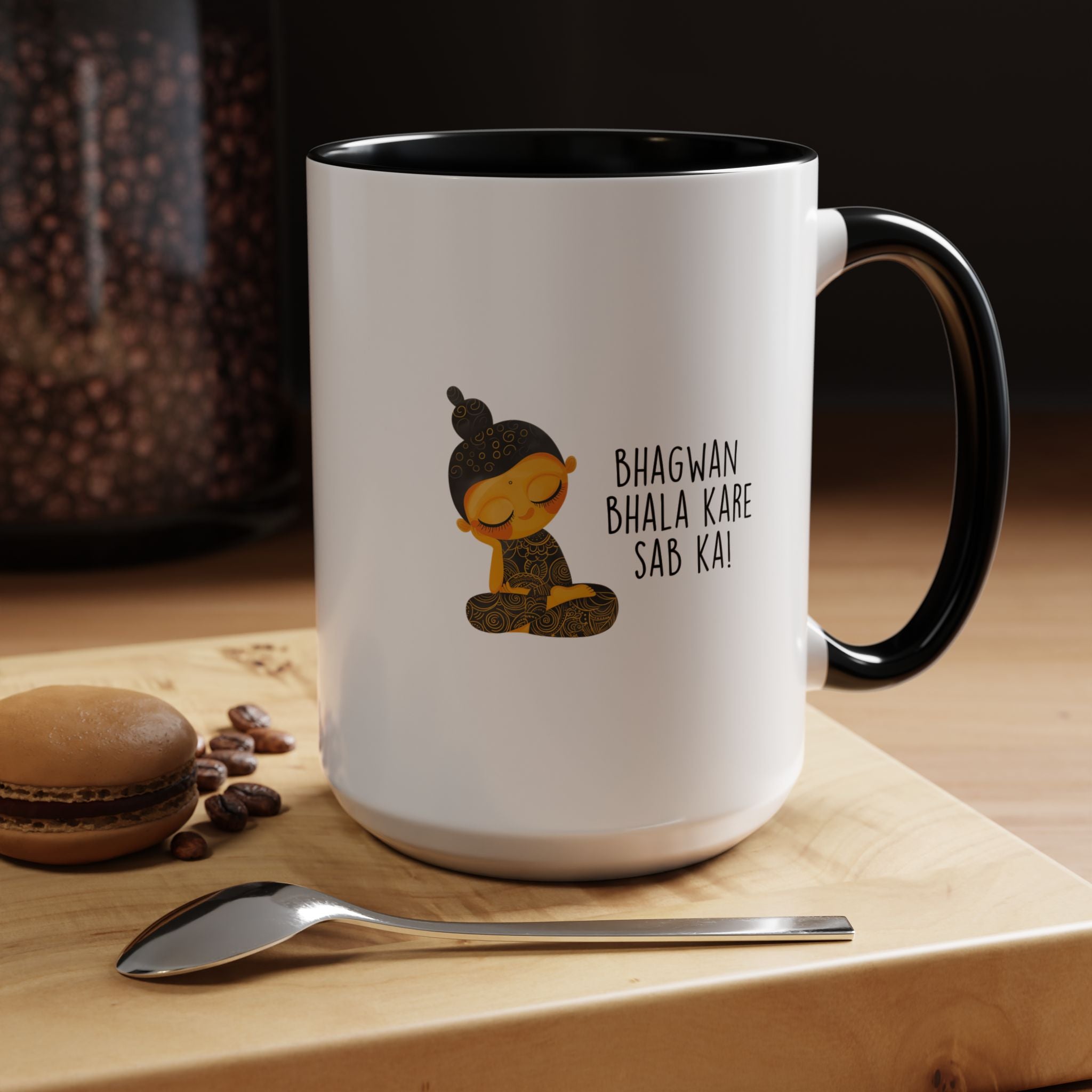 Funny Coffee Mug, Personalized Mug, Desi Roots Mug Bhagwan Bhala Kare Sab Ka Accent Cup (11/15oz), Indian Gift Under 20, White Elephant