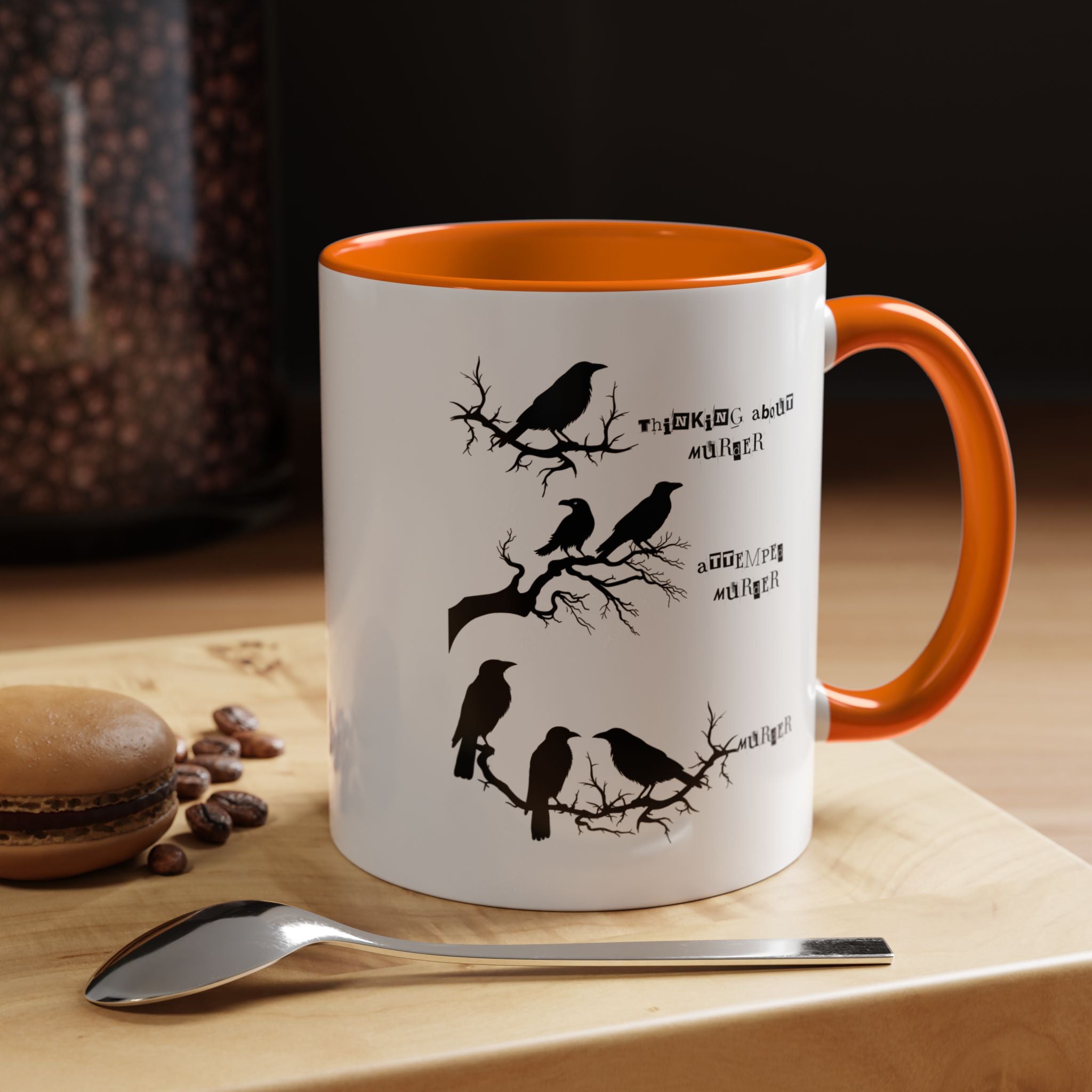Funny Coffee Mug, Personalized Mug, Crow Murder Meme Funny Accent Cup (11, 15oz), Gift Under 20
