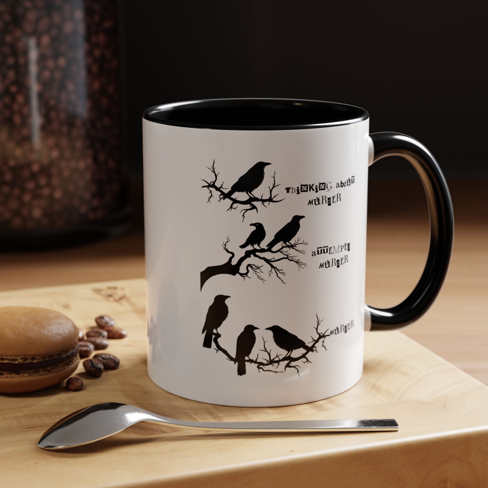 Funny Coffee Mug, Personalized Mug, Crow Murder Meme Funny Accent Cup (11, 15oz), Gift Under 20