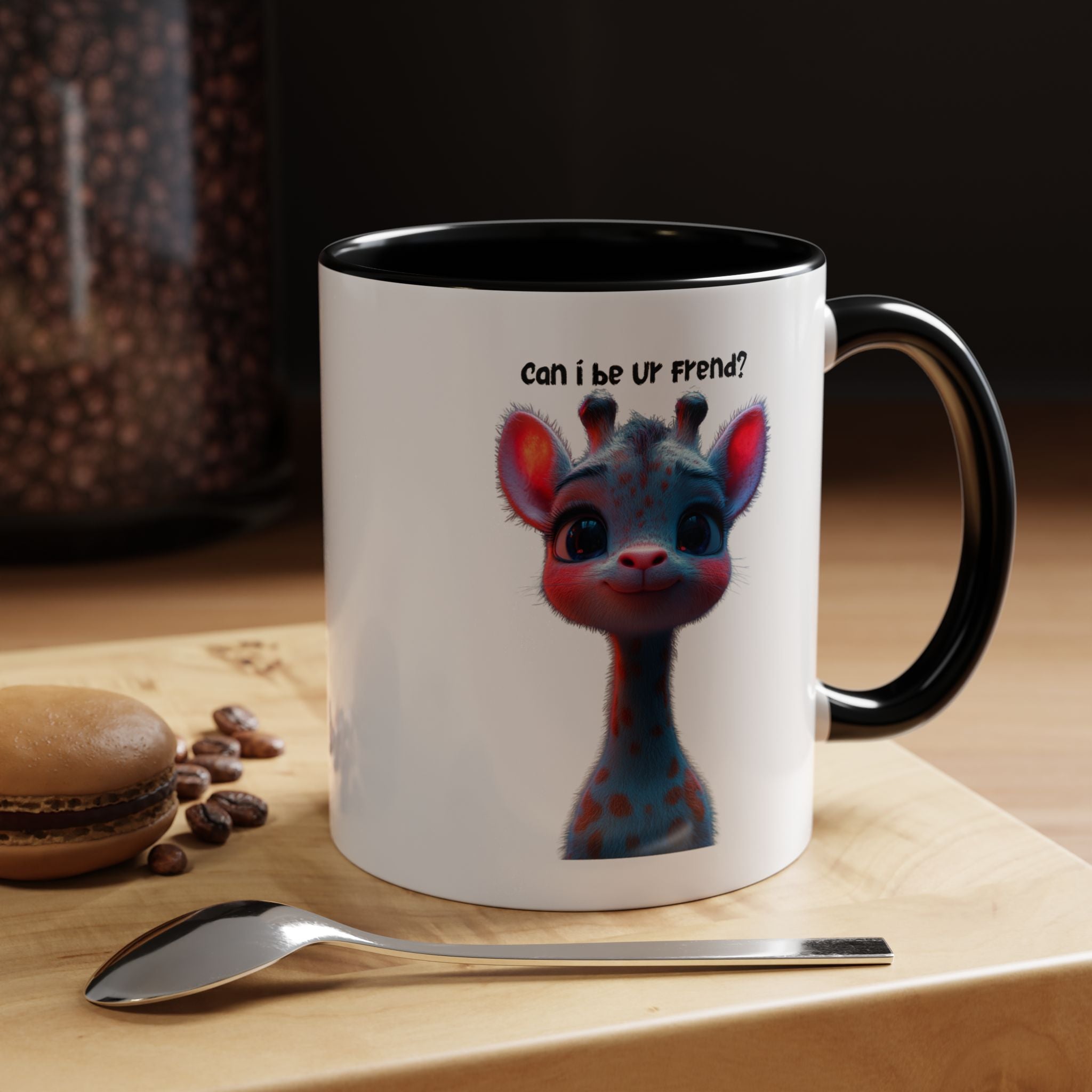 Funny Coffee Mug, Personalized Mug, Can I Be Your Friend, Cute Giraffe  Accent Coffee Cup (11, 15oz), Gift Under 20, White Elephant gift