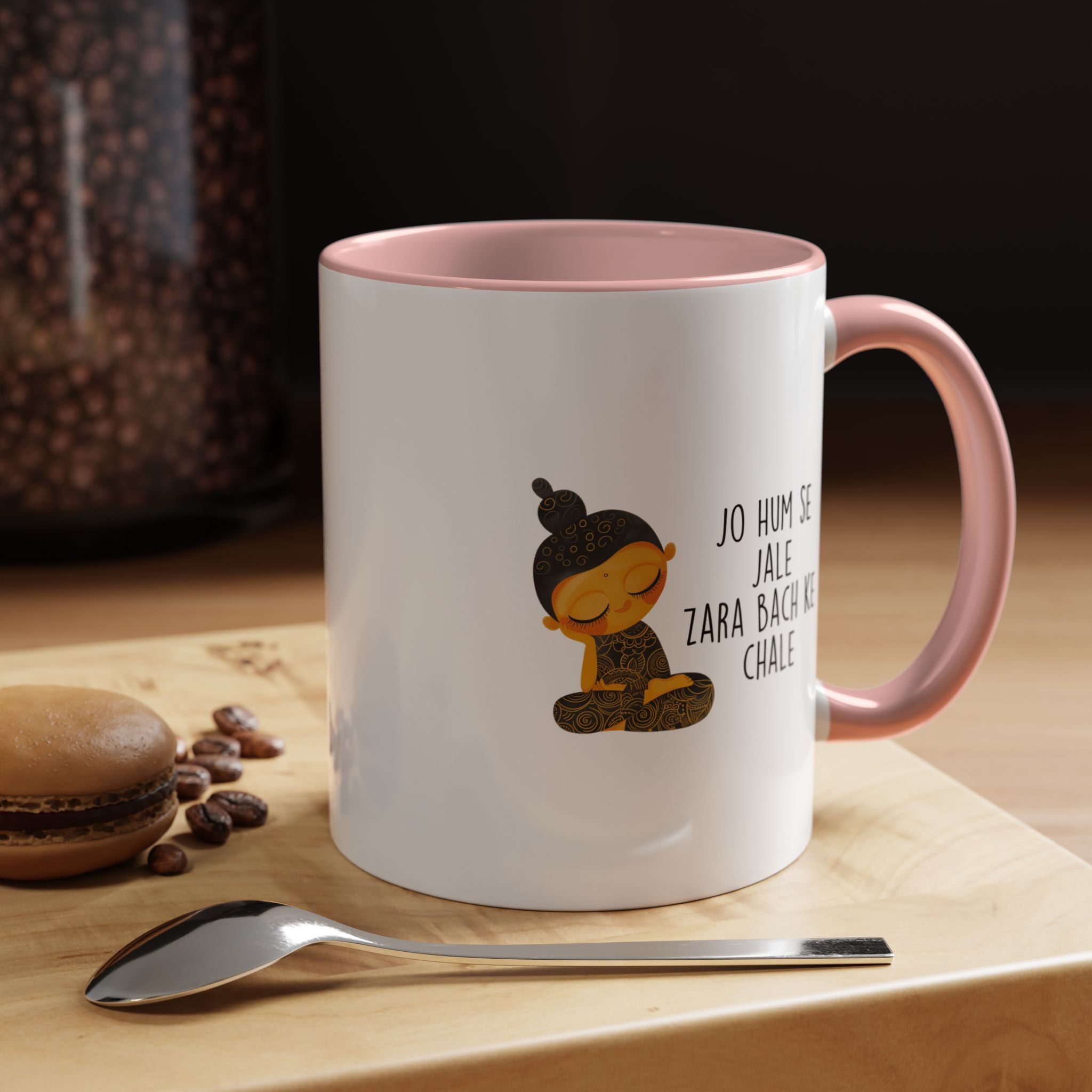 Funny Coffee Mug, Personalized Mug, Desi Roots Mug 'Jo Hum Se Jale Zara Bach Ke Chale' Accent Cup (11/15oz), Gift Under 20, White Elephant