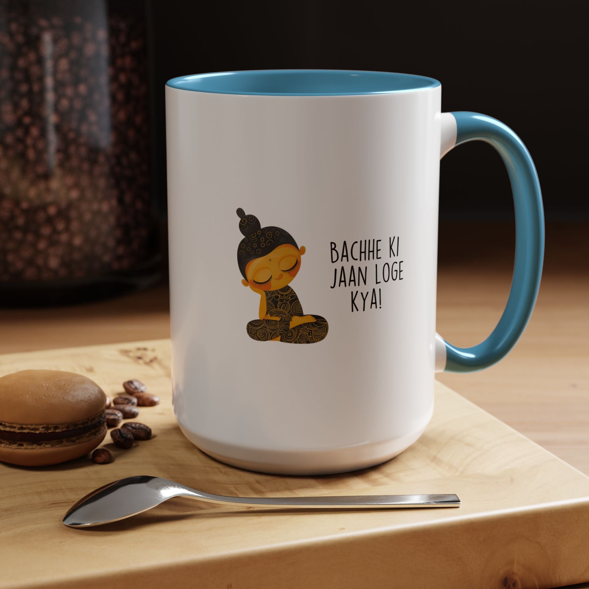 Funny Coffee Mug, Personalized Mug, Desi Roots Mug 'Bachhe Ki Jaan Loge Kya' Accent Cup (11/15oz), Gift Under 20, White Elephant, Chai Cup