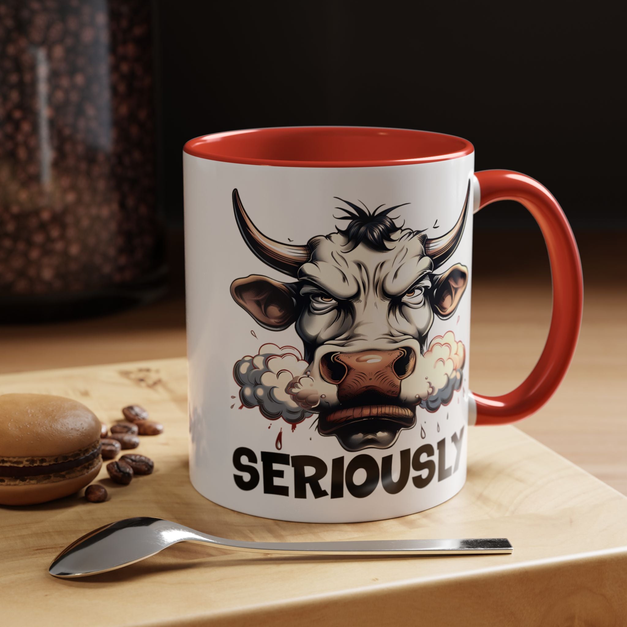 Funny Coffee Mug, Personalized Mug, Raging Bull Seriously Cup (11, 15oz), Gift Under 20, White Elephant