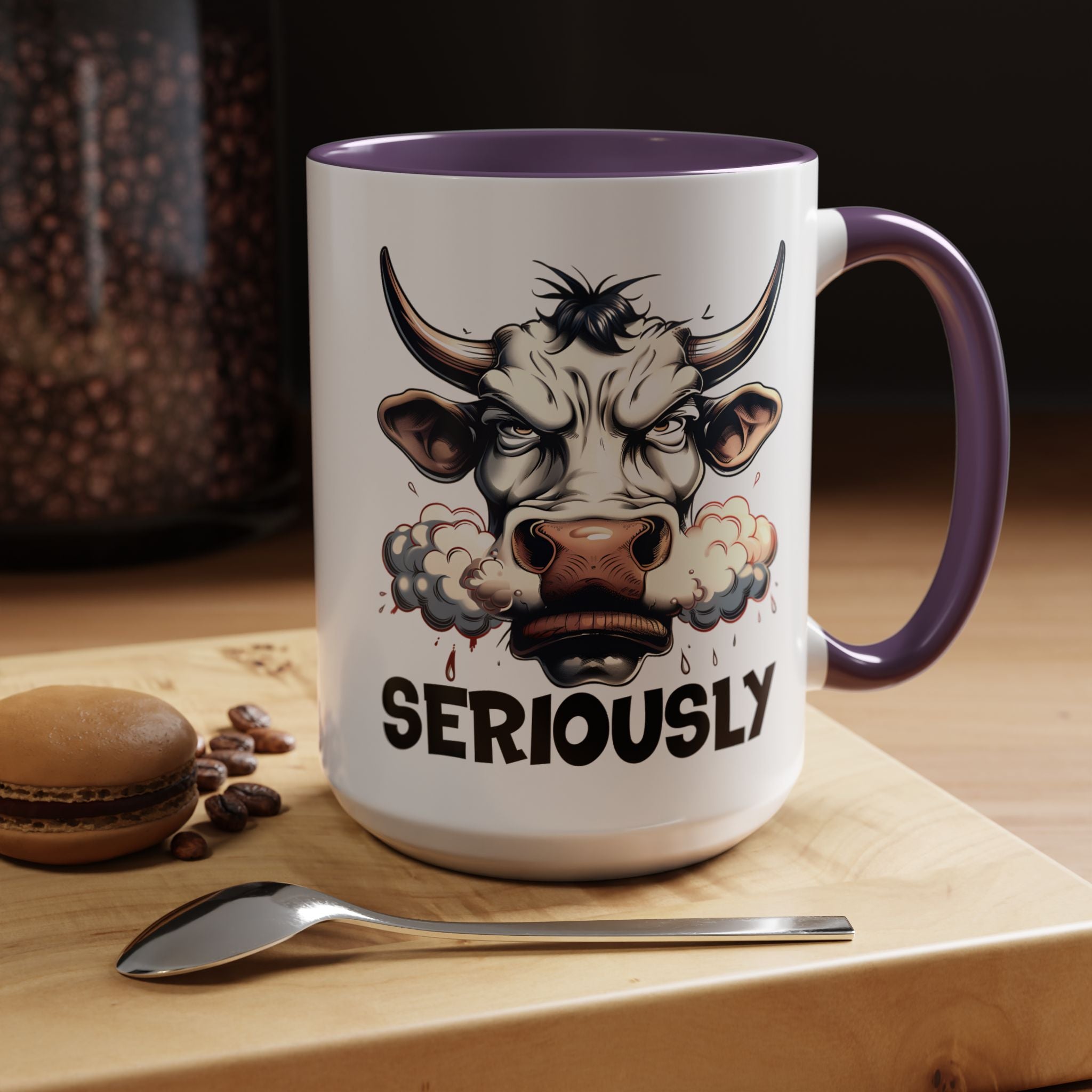 Funny Coffee Mug, Personalized Mug, Raging Bull Seriously Cup (11, 15oz), Gift Under 20, White Elephant