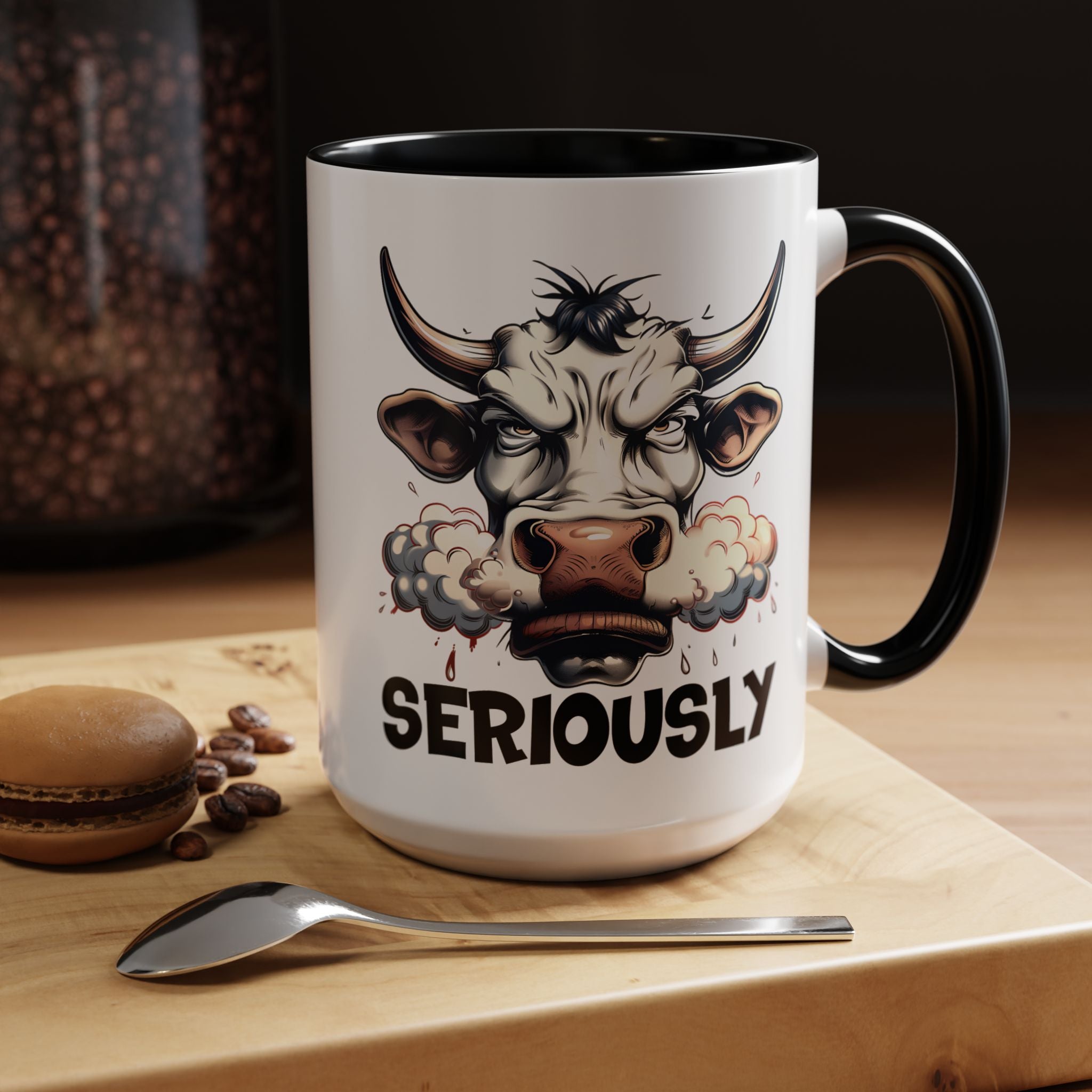 Funny Coffee Mug, Personalized Mug, Raging Bull Seriously Cup (11, 15oz), Gift Under 20, White Elephant
