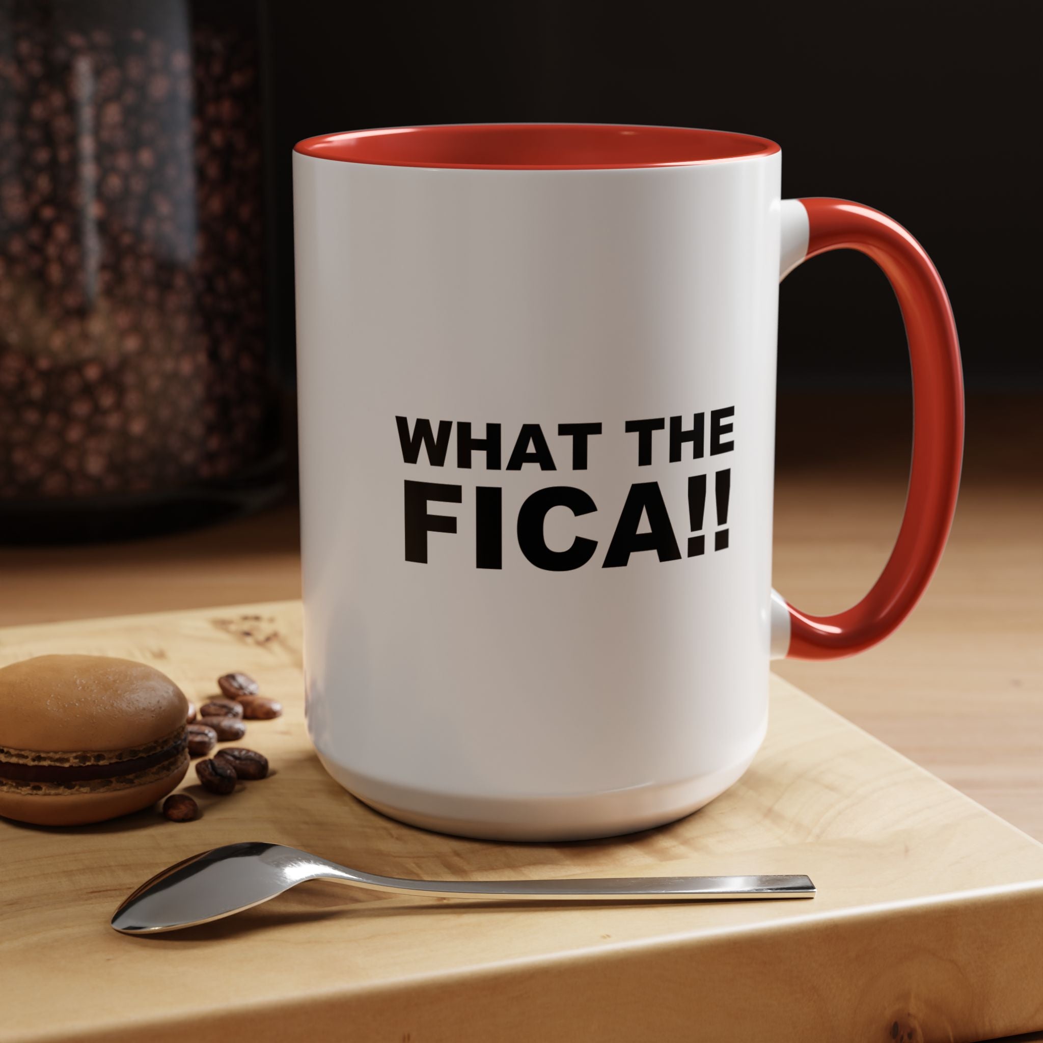 Funny Coffee Mug, Personalized Mug, What The FICA, CPA, Tax Preparer, Entrepreneur Accent Cup (11/15oz), Gift Under 20, White Elephant