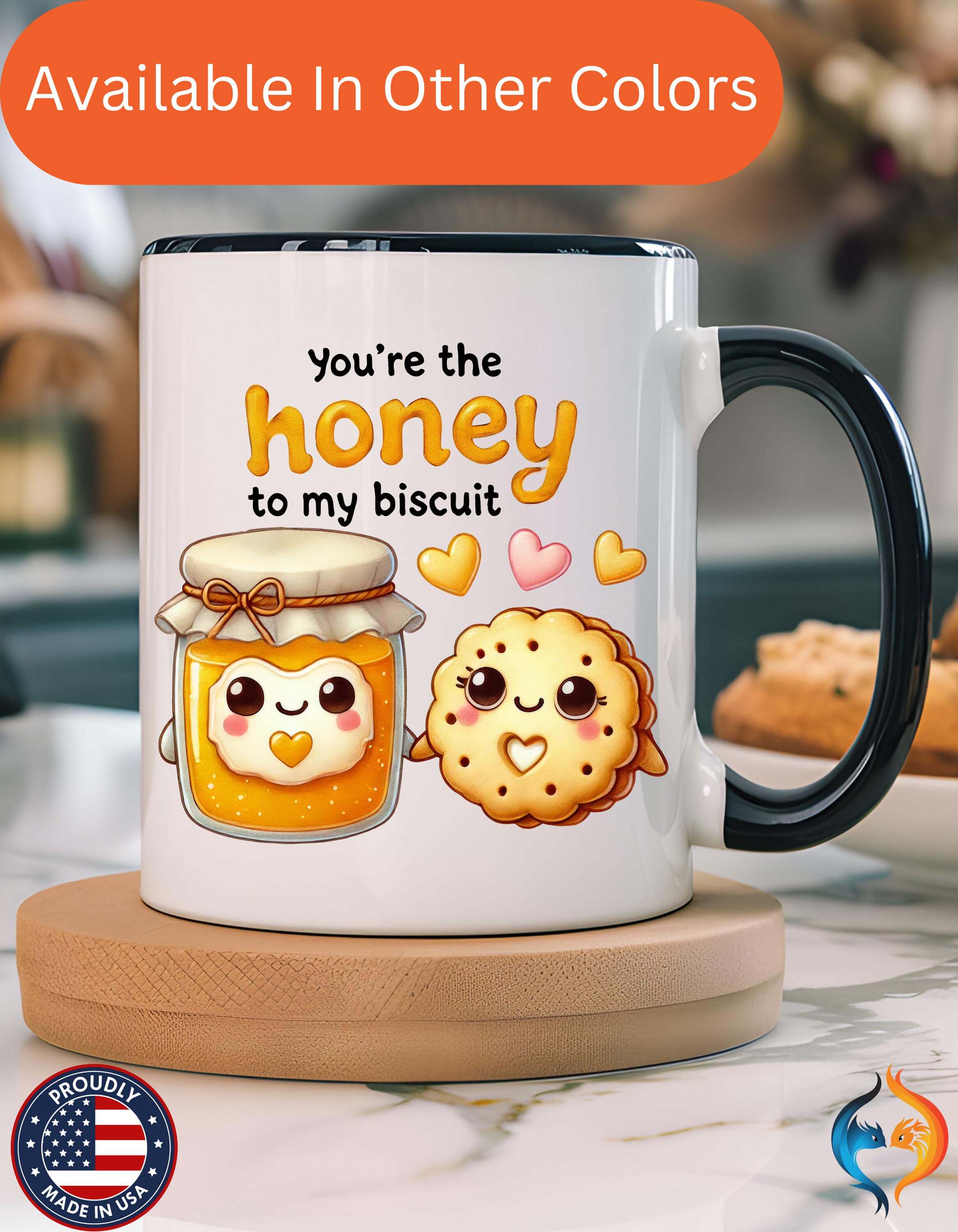 Funny Coffee Mug, Personalized Mug, You Are The Honey To My Biscuit  Accent Cup 11/15oz Anniversary Wedding Valentines Romantic Gift Him her