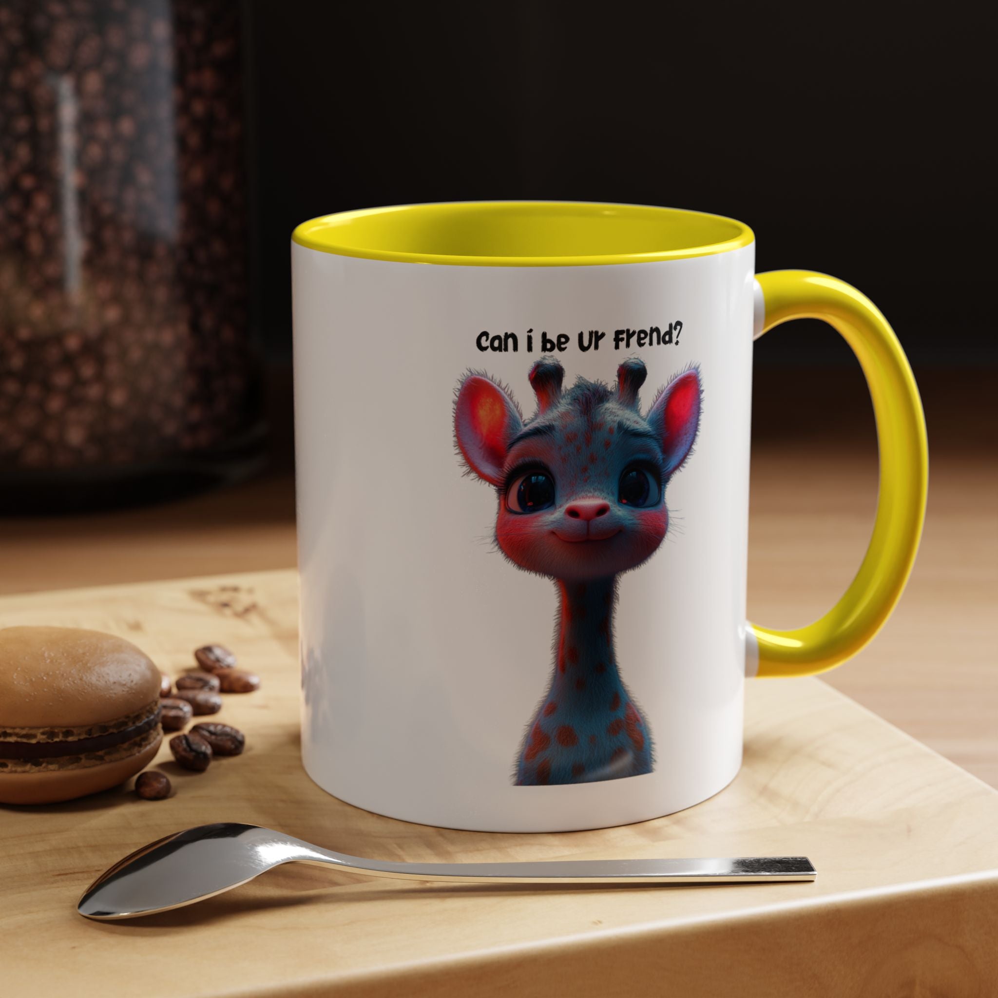 Funny Coffee Mug, Personalized Mug, Can I Be Your Friend, Cute Giraffe  Accent Coffee Cup (11, 15oz), Gift Under 20, White Elephant gift