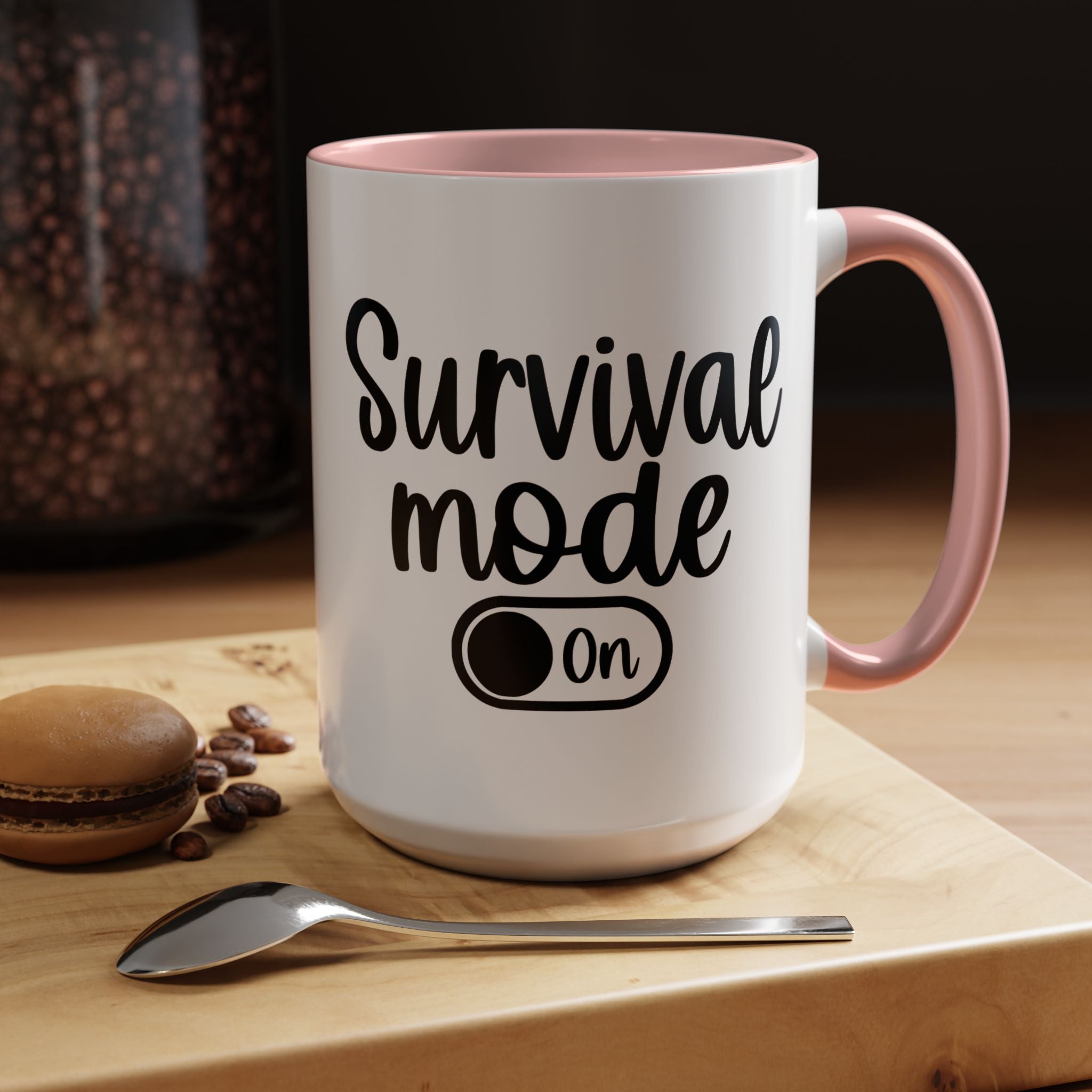 Funny Coffee Mug, Personalized Mug, Survival Mode On Accent Cup (11, 15oz), Gift Under 20, White Elephant