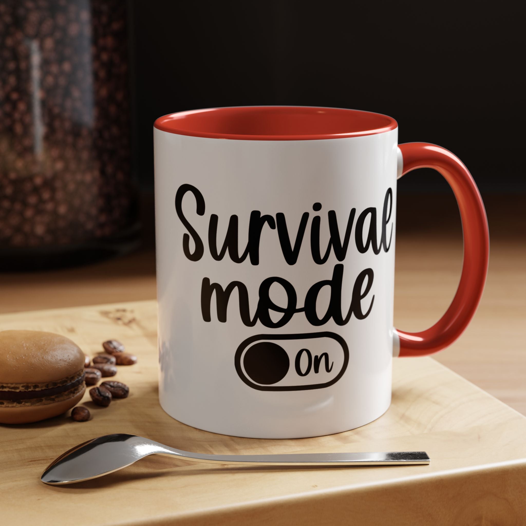 Funny Coffee Mug, Personalized Mug, Survival Mode On Accent Cup (11, 15oz), Gift Under 20, White Elephant