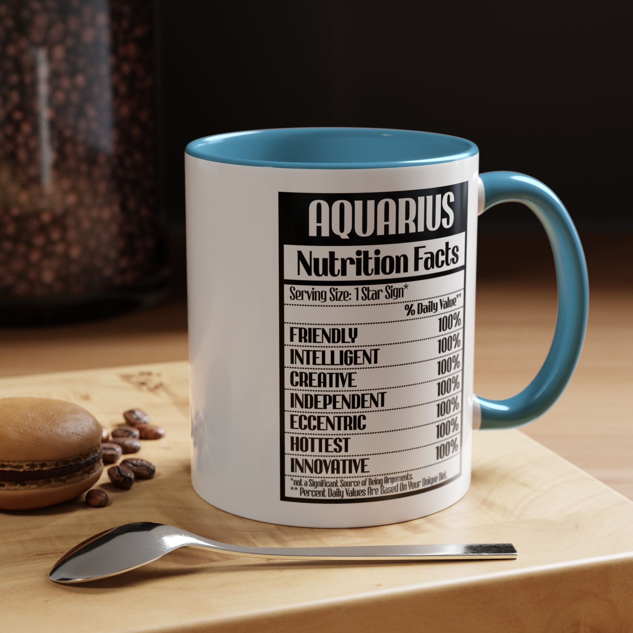 Funny Coffee Mug, Personalized Mug, Aquarius Nutrition Facts Accent Coffee Cup (11, 15oz), Gift Under 20, White Elephant Gift, Zodiac Cup