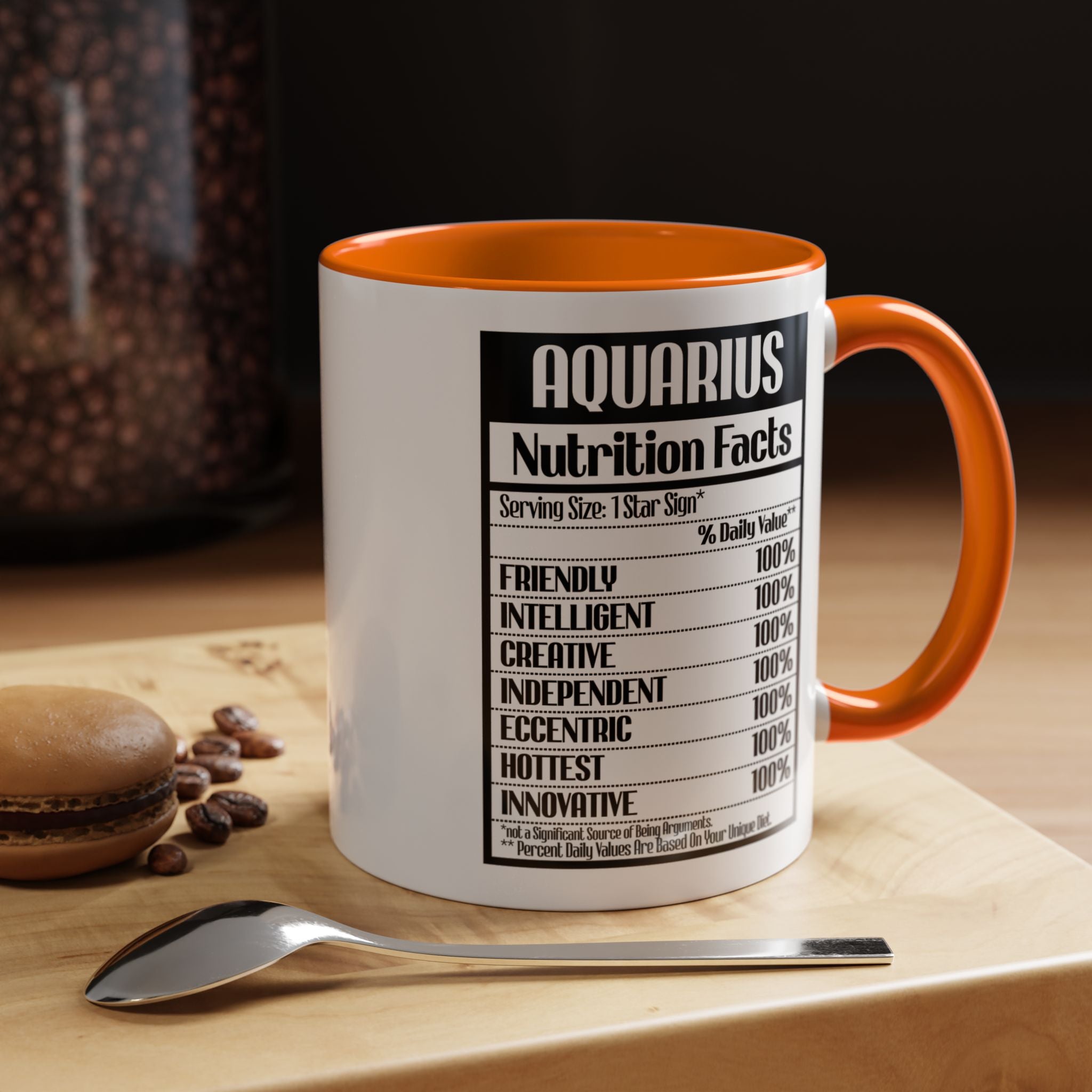 Funny Coffee Mug, Personalized Mug, Aquarius Nutrition Facts Accent Coffee Cup (11, 15oz), Gift Under 20, White Elephant Gift, Zodiac Cup