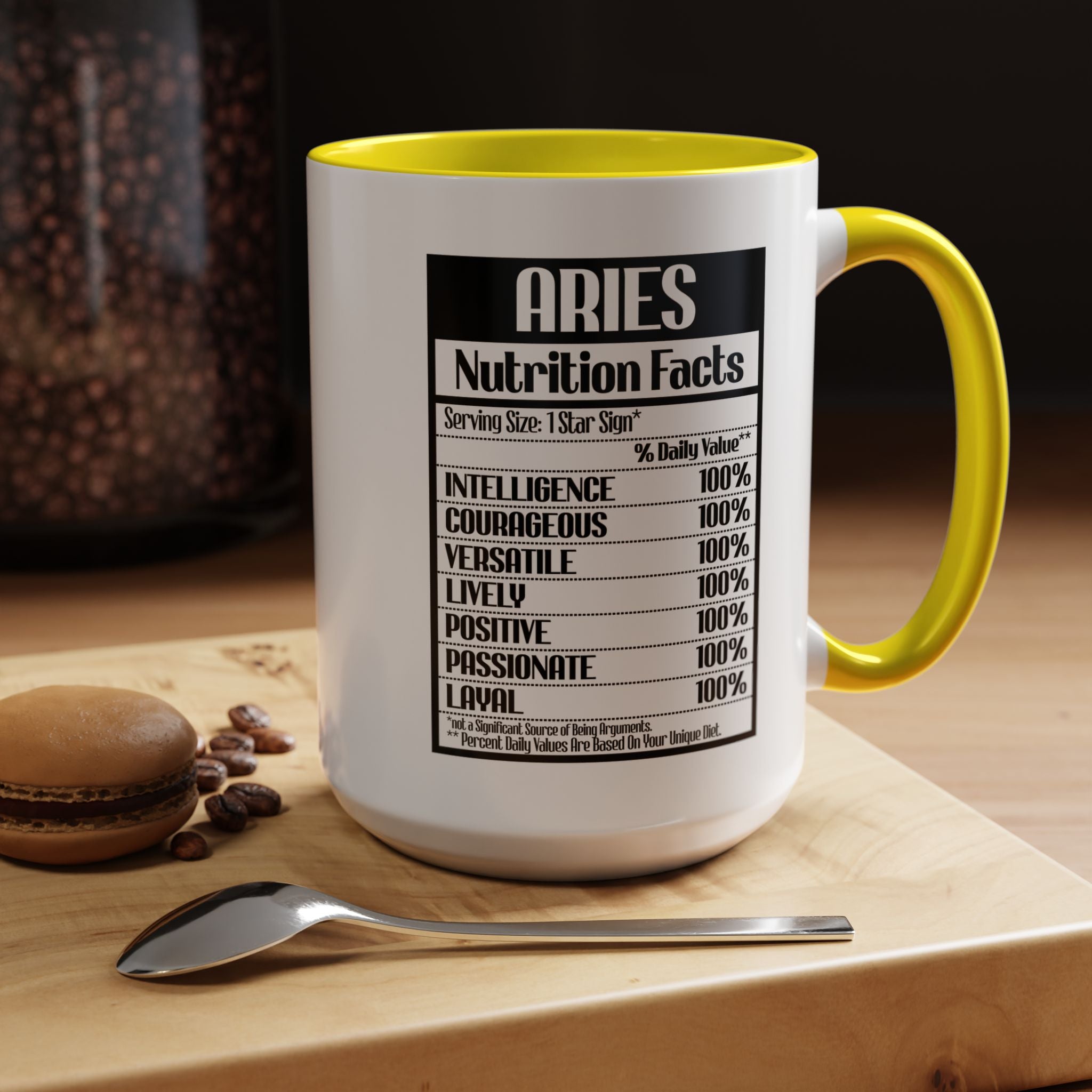 Funny Coffee Mug, Personalized Mug, Aries Nutrition Facts Accent Coffee Cup (11, 15oz), Gift Under 20, White Elephant Gift, Zodiac Cup