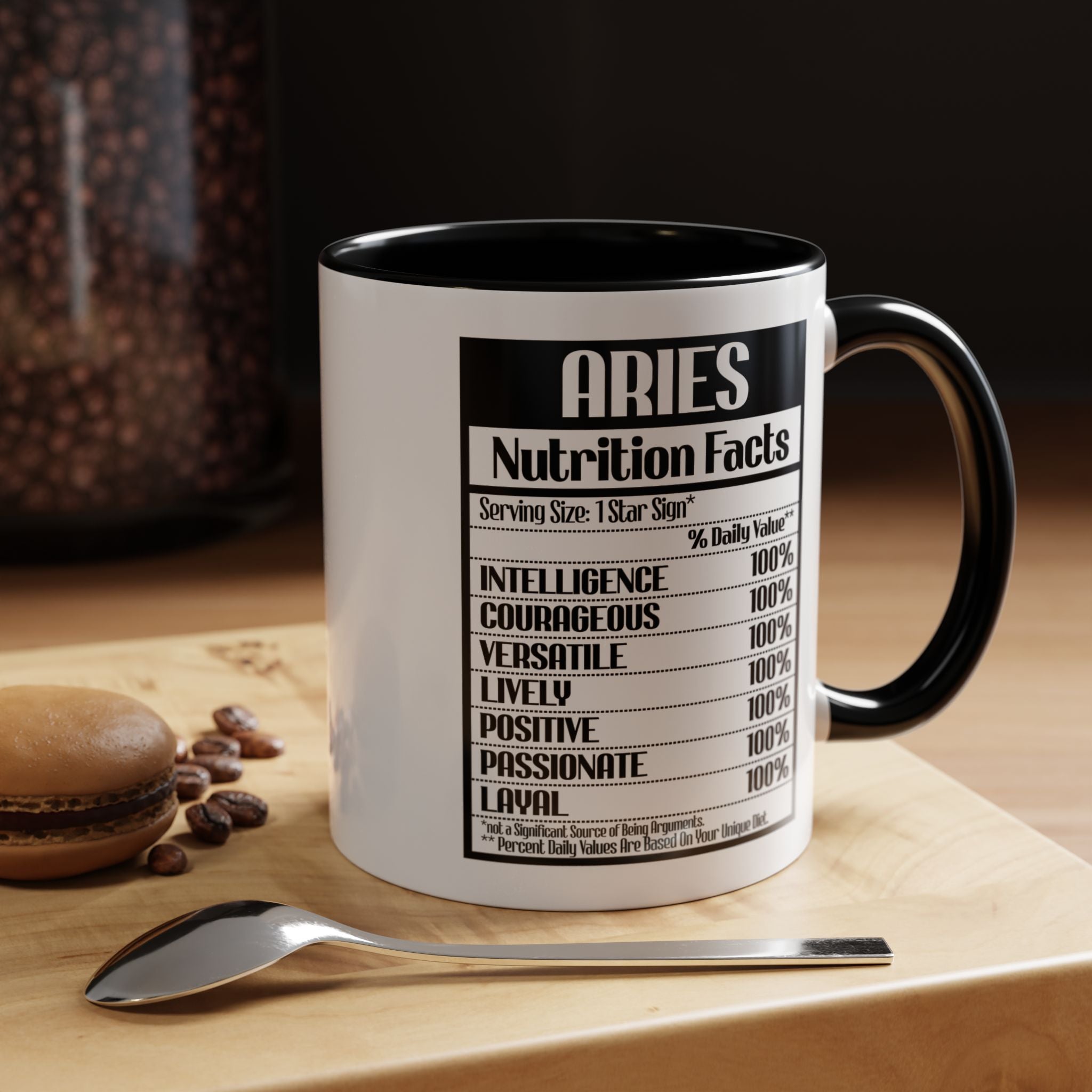 Funny Coffee Mug, Personalized Mug, Aries Nutrition Facts Accent Coffee Cup (11, 15oz), Gift Under 20, White Elephant Gift, Zodiac Cup
