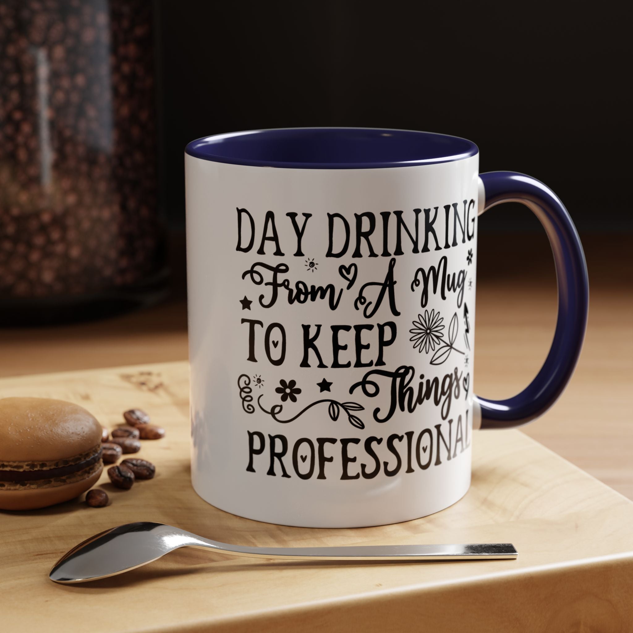 Funny Coffee Mug, Personalized Mug, Day Drinking From A Mug To Keep Things Professional Accent Cup (11, 15oz), Gift Under 20, White Elephant
