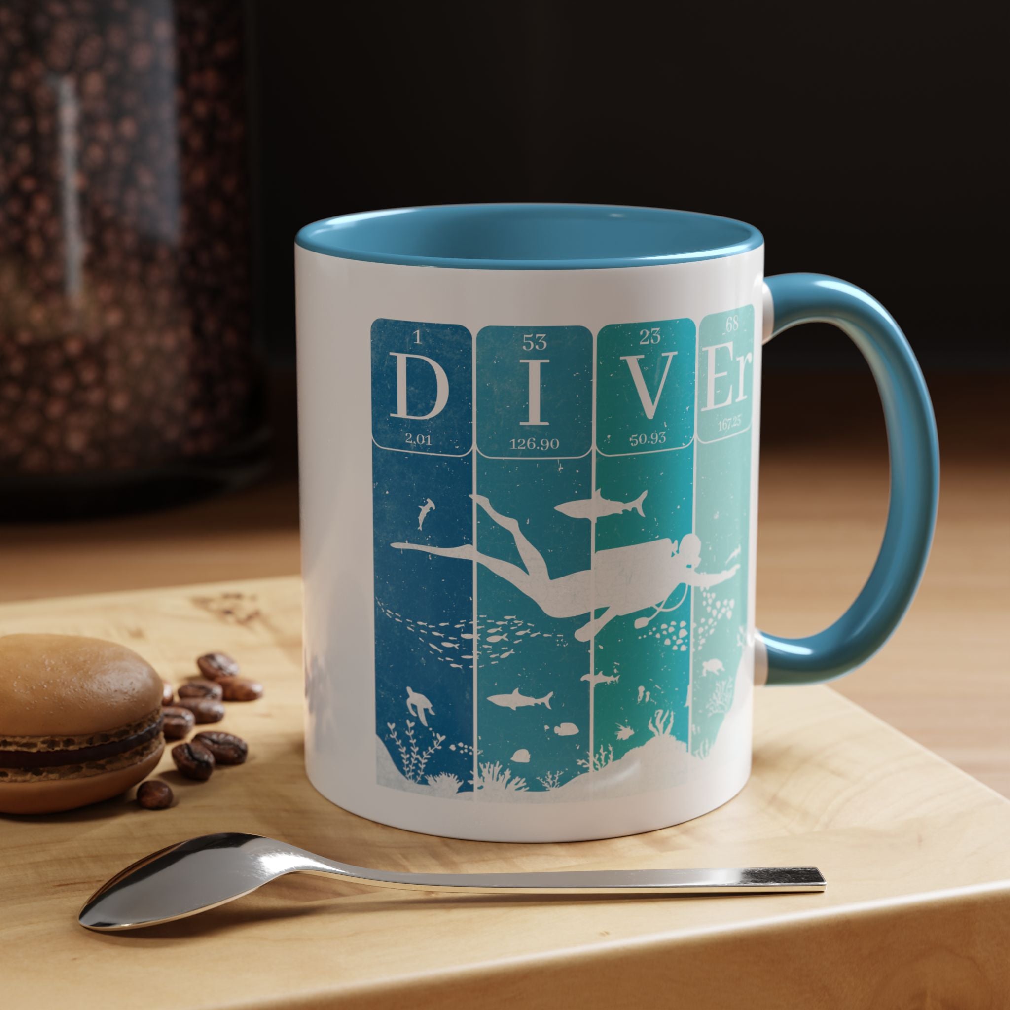 Funny Coffee Mug, Personalized Mug, Periodic Table Diver Accent Cup (11, 15oz), Gift Under 20, White Elephant