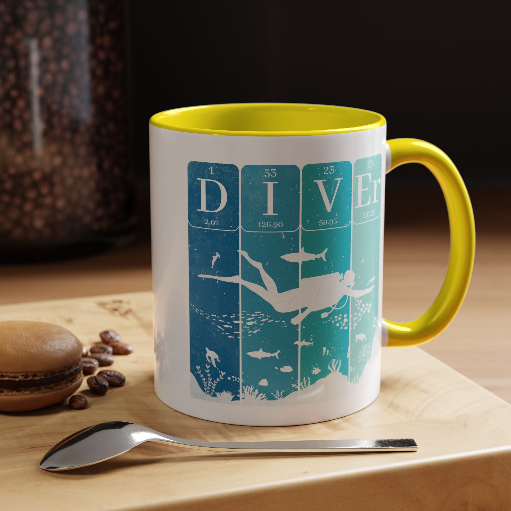 Funny Coffee Mug, Personalized Mug, Periodic Table Diver Accent Cup (11, 15oz), Gift Under 20, White Elephant