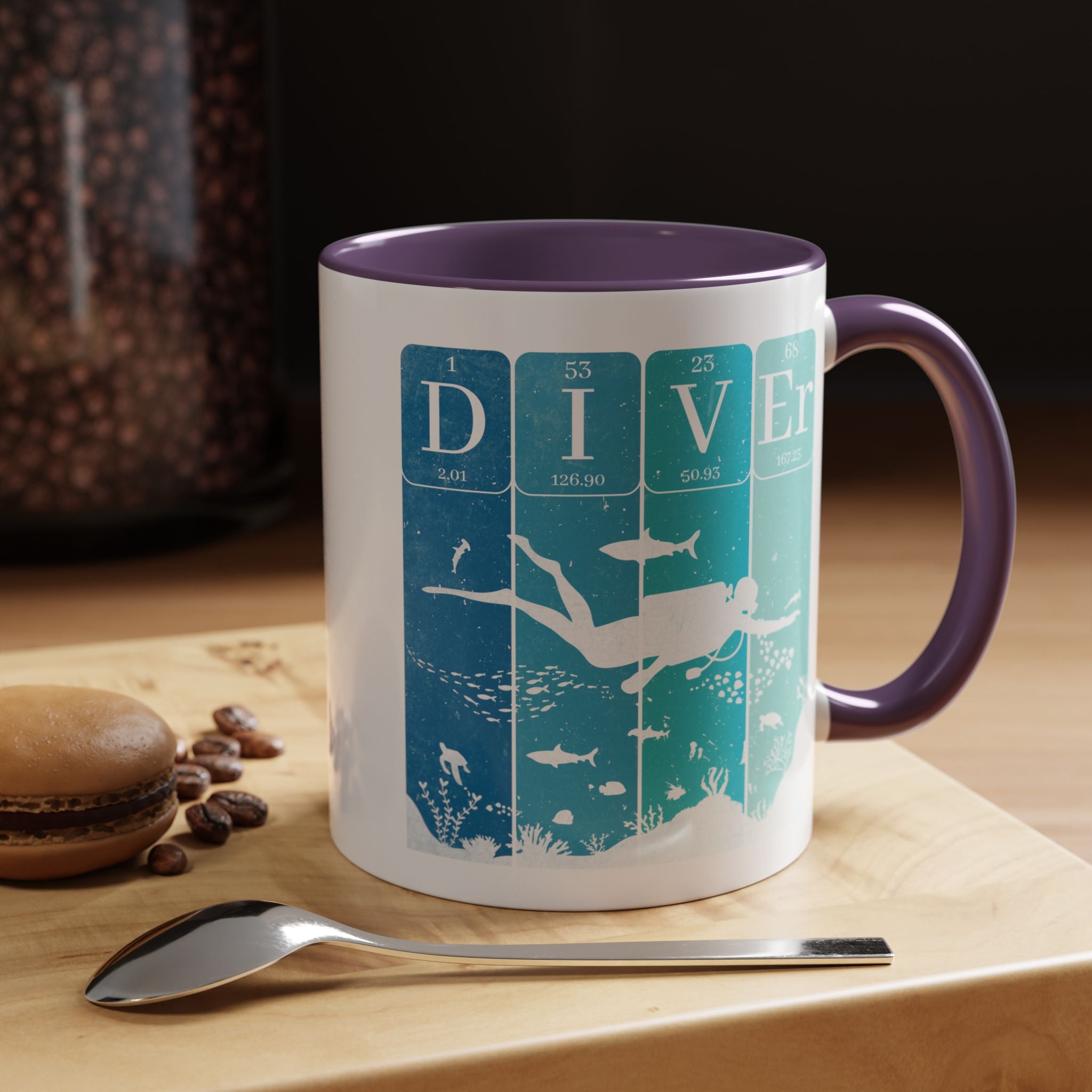 Funny Coffee Mug, Personalized Mug, Periodic Table Diver Accent Cup (11, 15oz), Gift Under 20, White Elephant