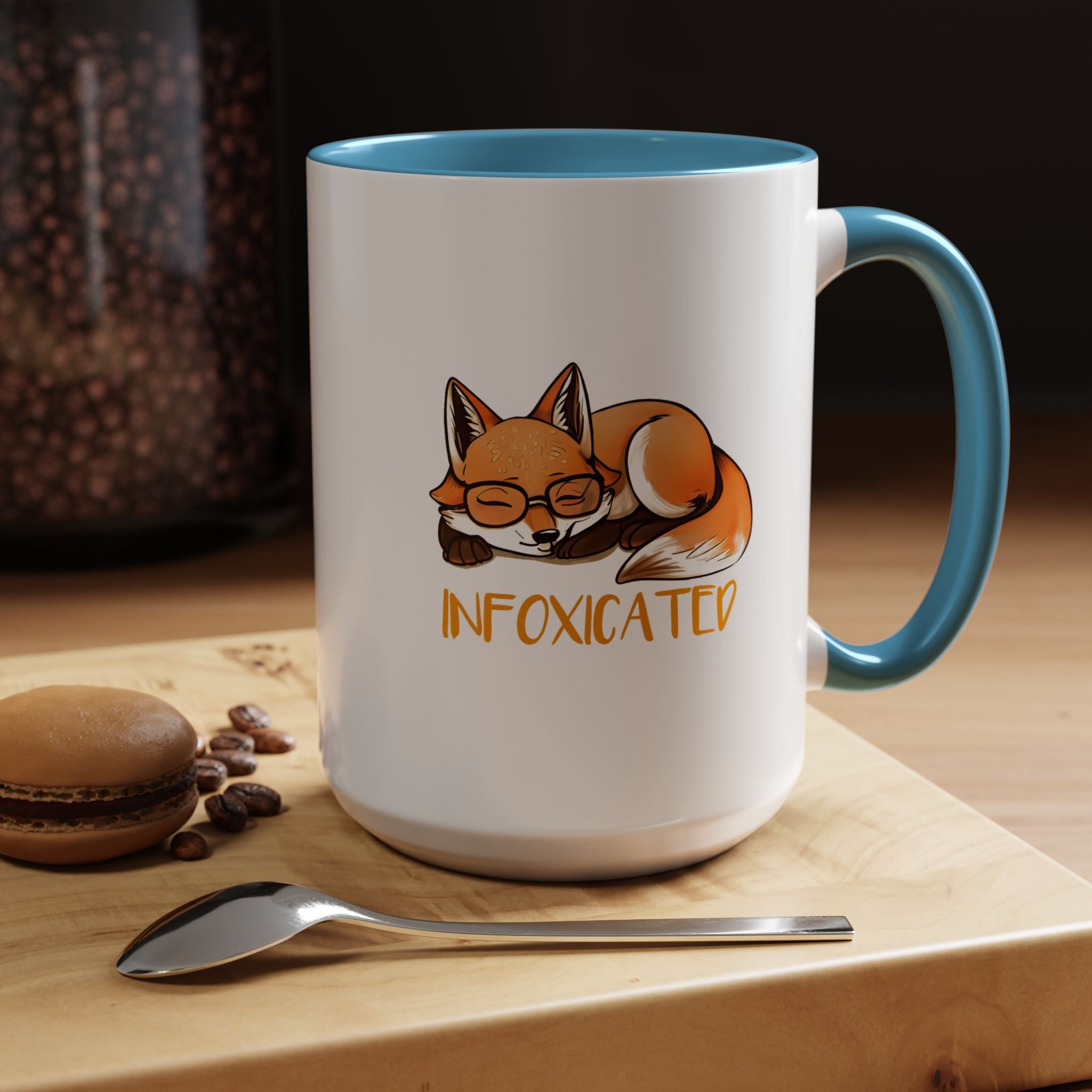 Funny Coffee Mug, Personalized Mug, Cute Fox Infoxicated Accent Cup (11, 15oz), Gift Under 20, White Elephant gift