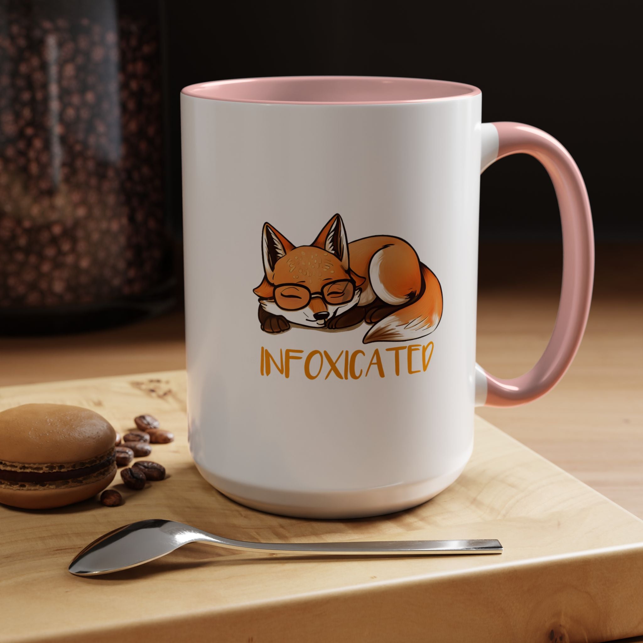 Funny Coffee Mug, Personalized Mug, Cute Fox Infoxicated Accent Cup (11, 15oz), Gift Under 20, White Elephant gift