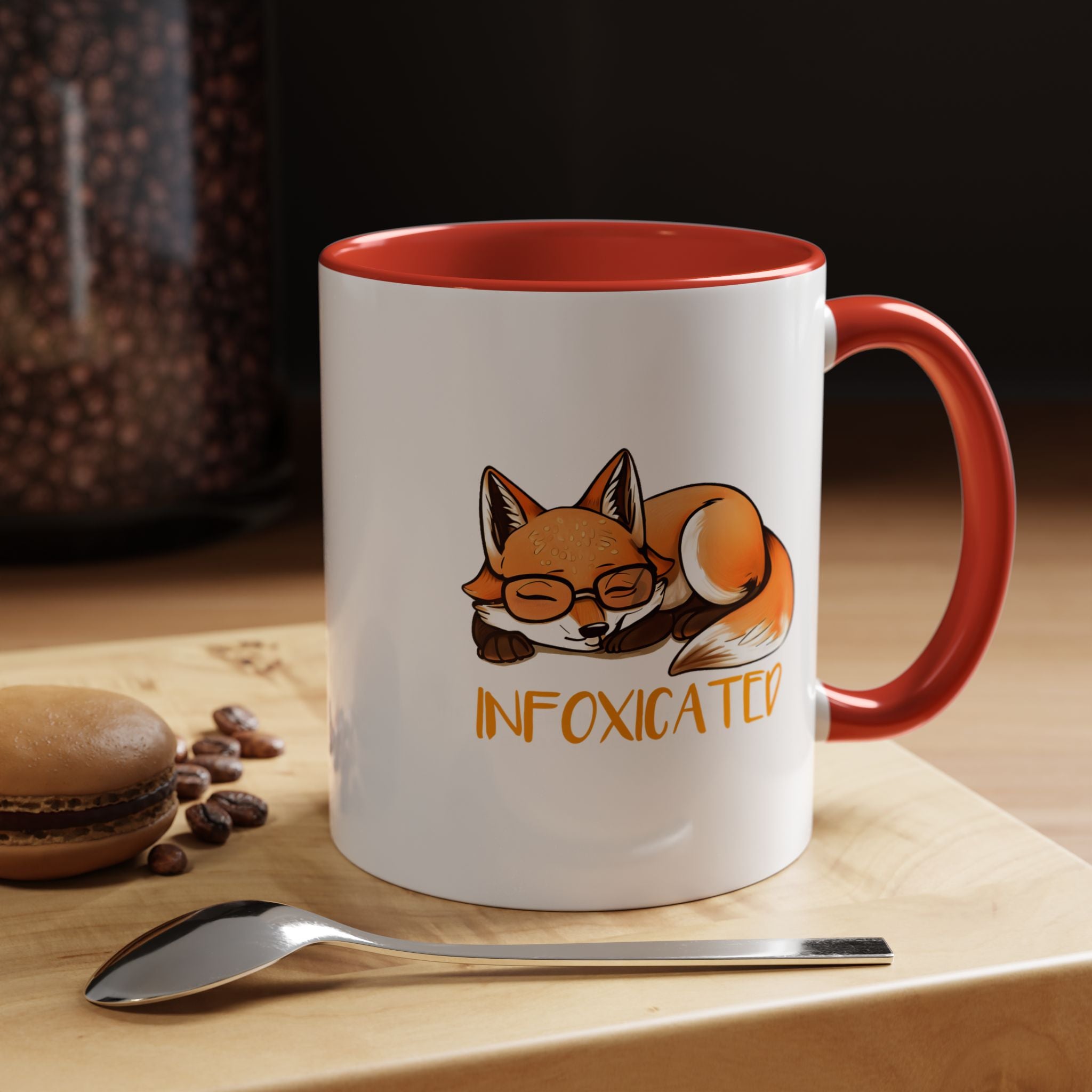 Funny Coffee Mug, Personalized Mug, Cute Fox Infoxicated Accent Cup (11, 15oz), Gift Under 20, White Elephant gift