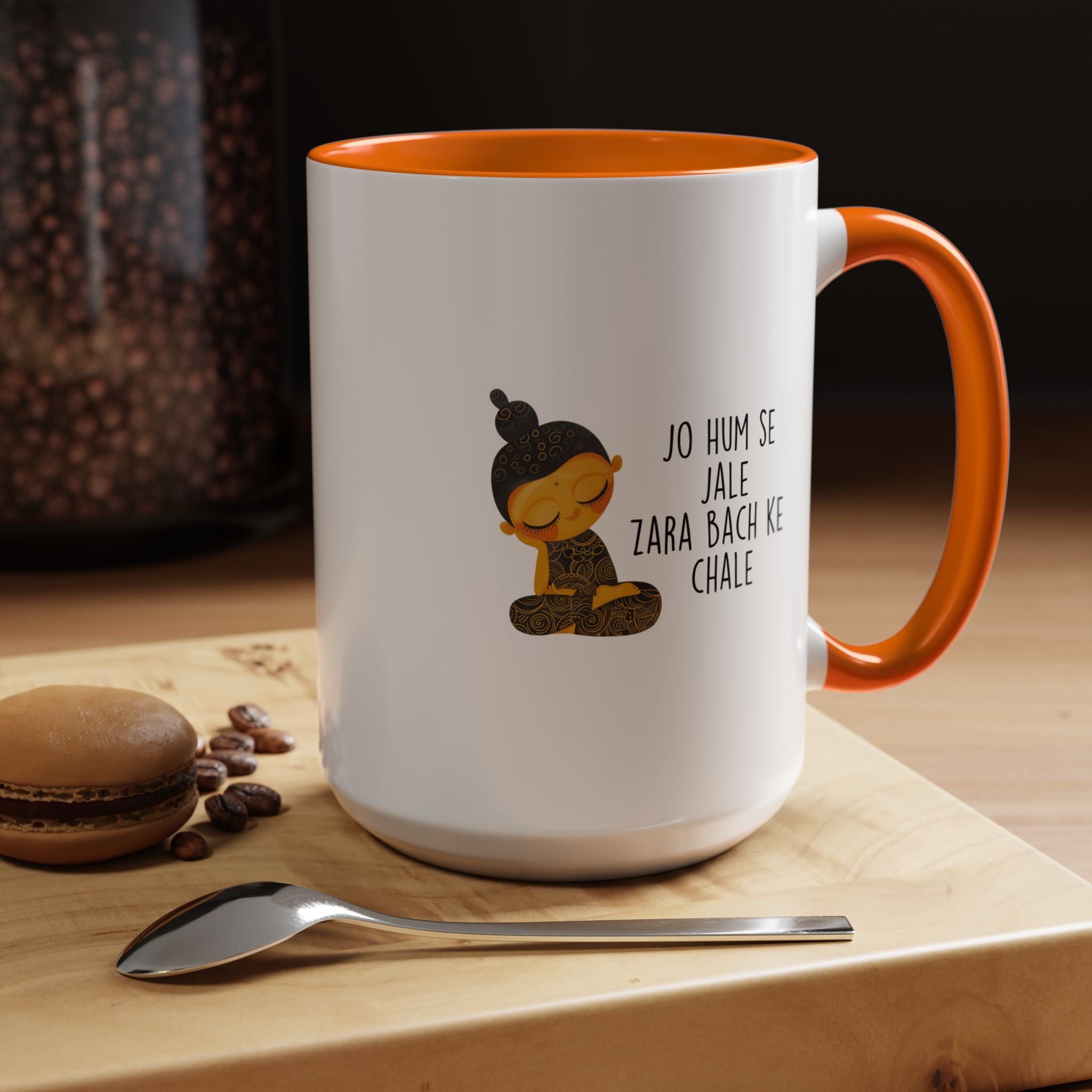 Funny Coffee Mug, Personalized Mug, Desi Roots Mug 'Jo Hum Se Jale Zara Bach Ke Chale' Accent Cup (11/15oz), Gift Under 20, White Elephant
