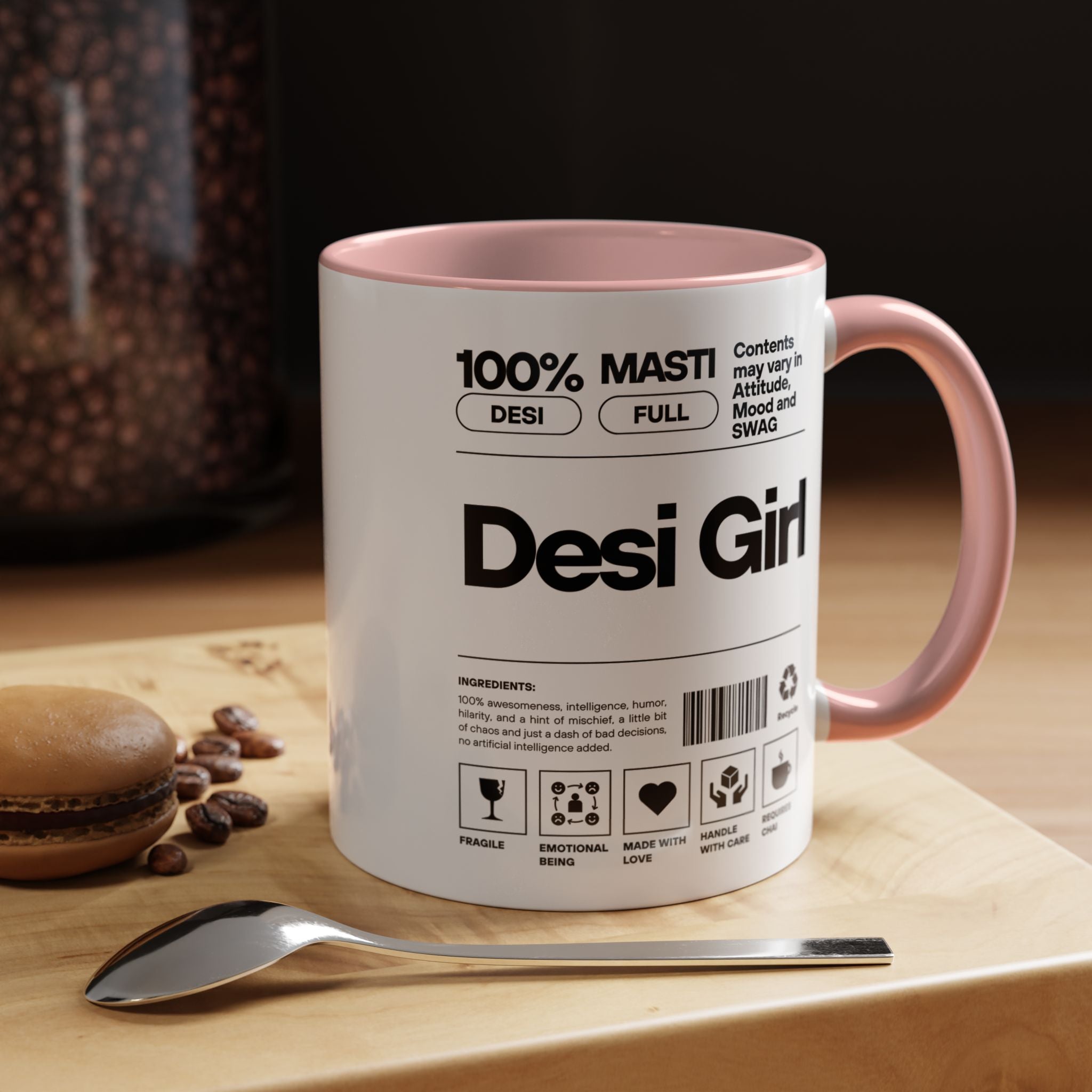 Funny Coffee Mug, Personalized Mug, Desi Girl Desi Roots Indian Accent Chai Cup (11/15oz), Gift Under 20, white elephant, brown humor