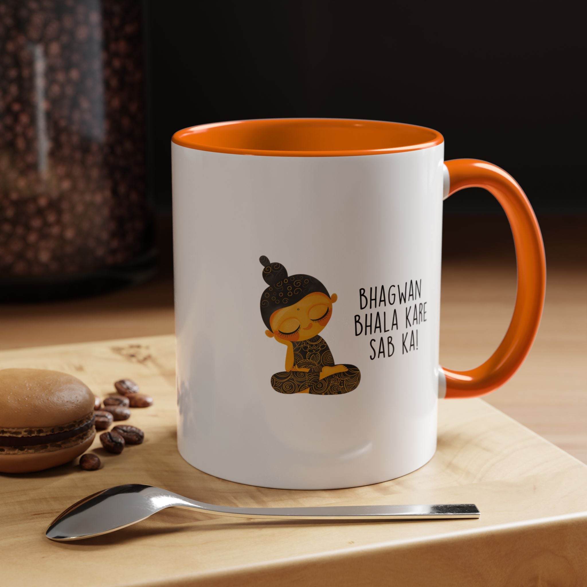 Funny Coffee Mug, Personalized Mug, Desi Roots Mug Bhagwan Bhala Kare Sab Ka Accent Cup (11/15oz), Indian Gift Under 20, White Elephant