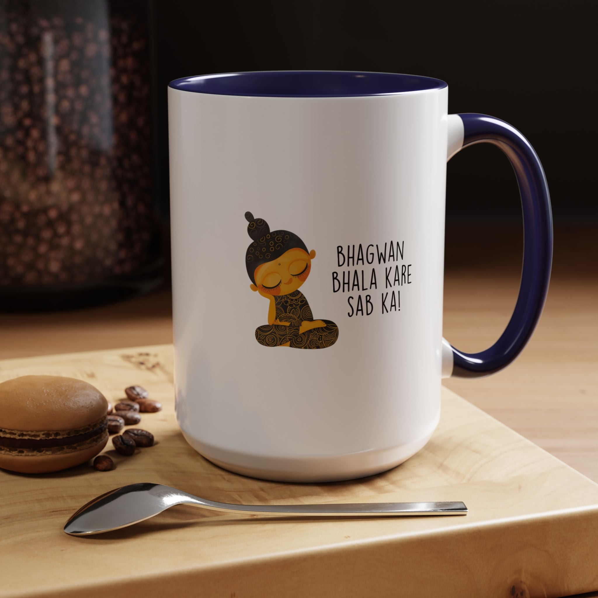 Funny Coffee Mug, Personalized Mug, Desi Roots Mug Bhagwan Bhala Kare Sab Ka Accent Cup (11/15oz), Indian Gift Under 20, White Elephant