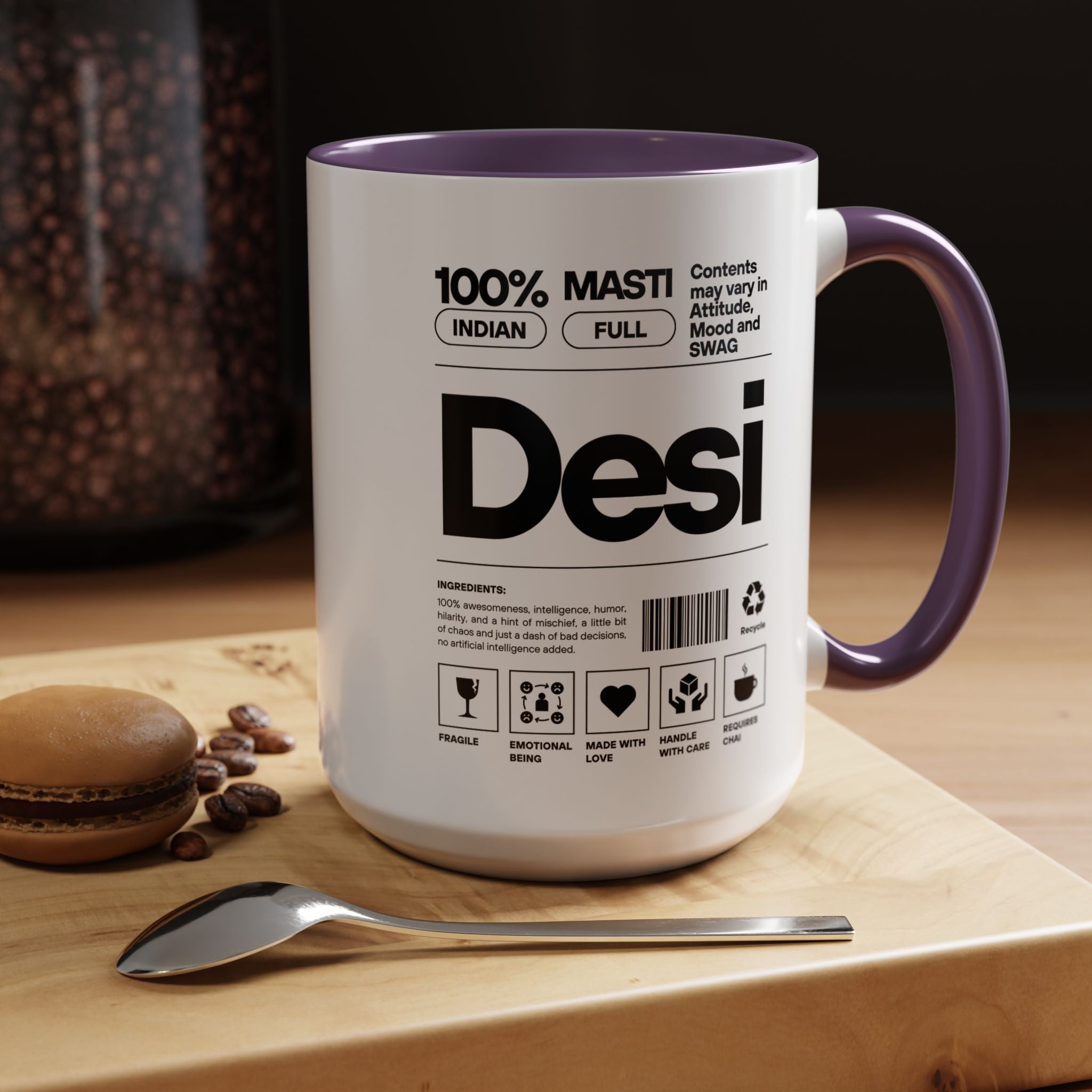 Funny Coffee Mug, Personalized Mug, Desi Roots Indian Accent Chai Cup (11/15oz), Gift Under 20, white elephant, brown humor