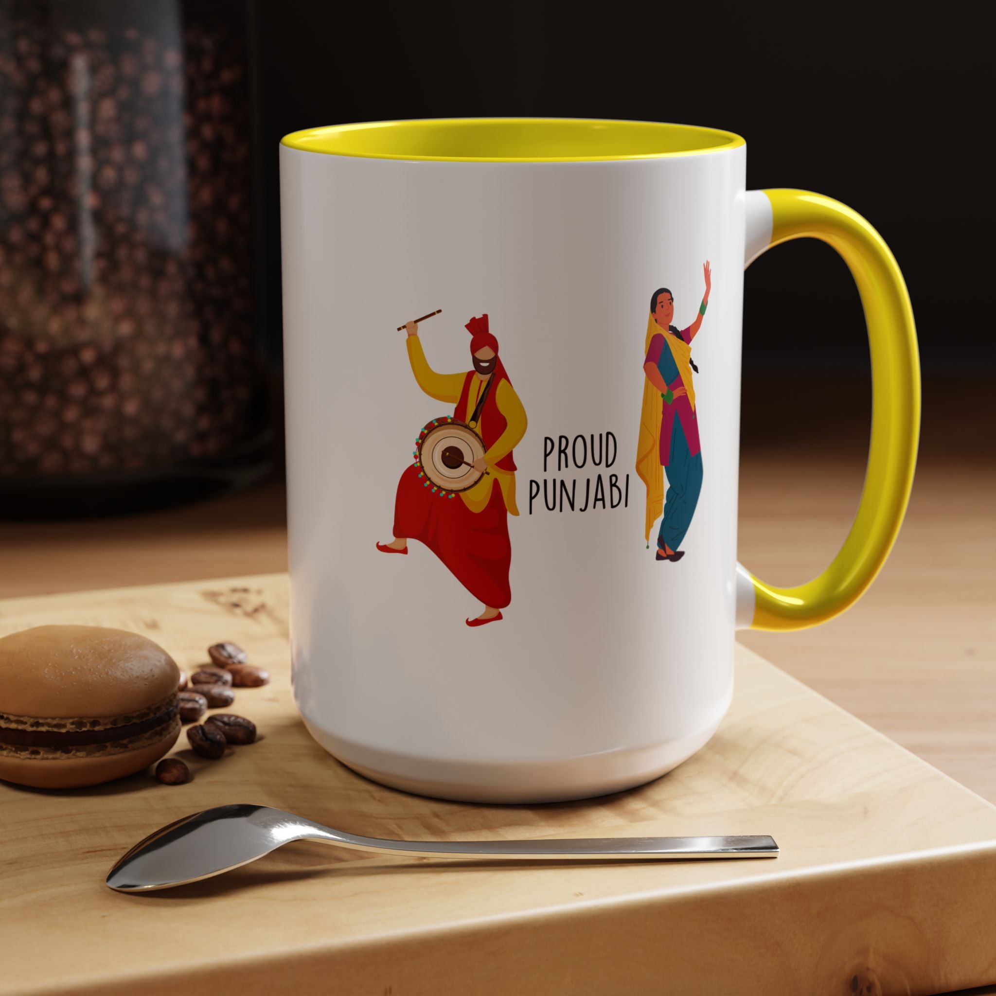 Funny Coffee Mug, Personalized Mug, Desi Roots Mug 'Proud Punjabi' Accent Chai Cup (11/15oz), Indian Pakistani Gift Under 20, White Elephant