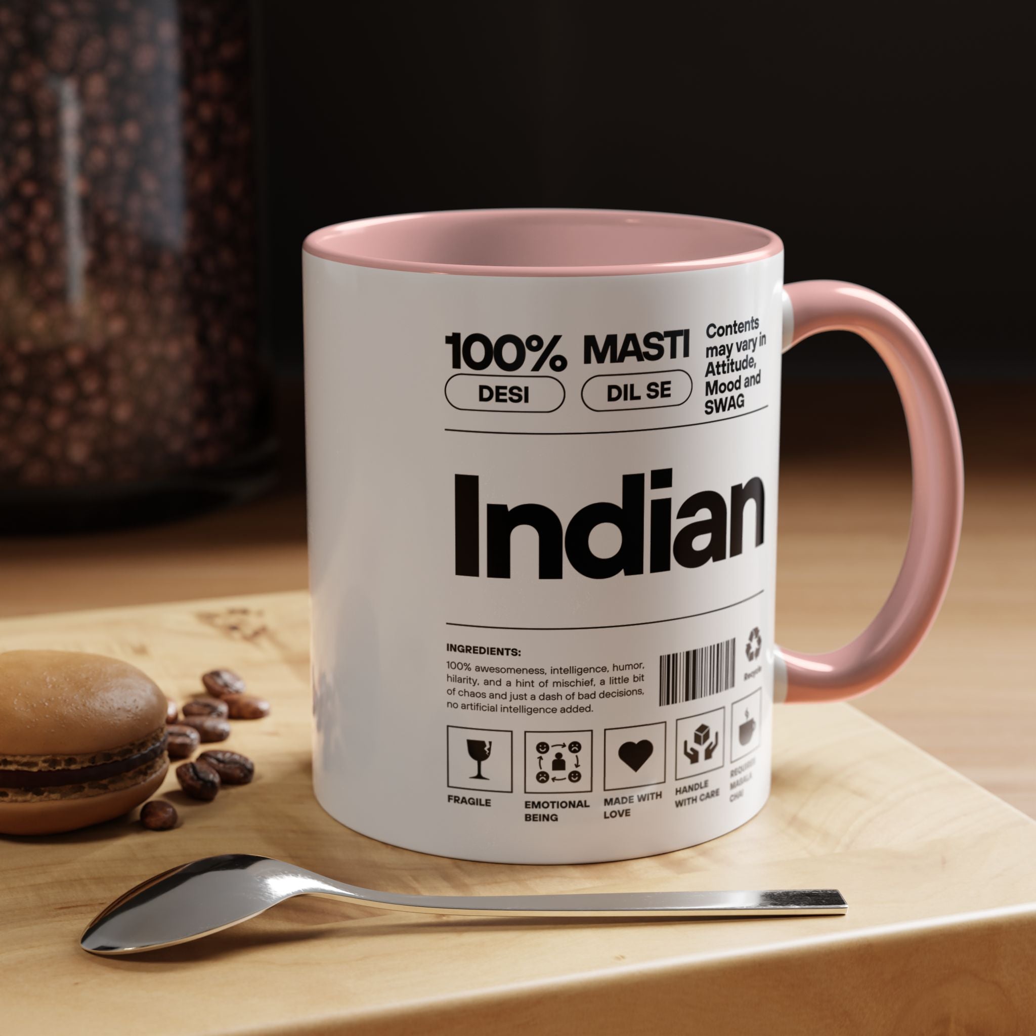 Funny Coffee Mug, Personalized Mug, Indian Desi Roots Indian Accent Chai Cup (11/15oz), Gift Under 20, white elephant, brown humor