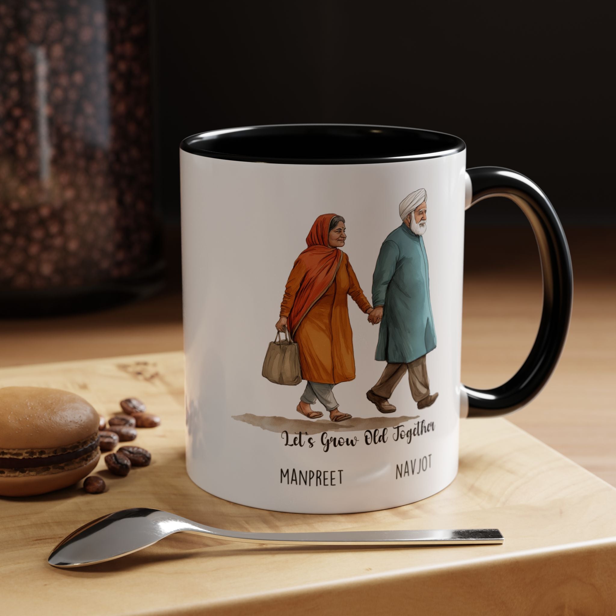 Funny Coffee Mug, Personalized Mug, Let's Grow Old Together Punjabi Couple Accent Cup 11/15oz, Anniversary, Wedding, Romantic For Him or her