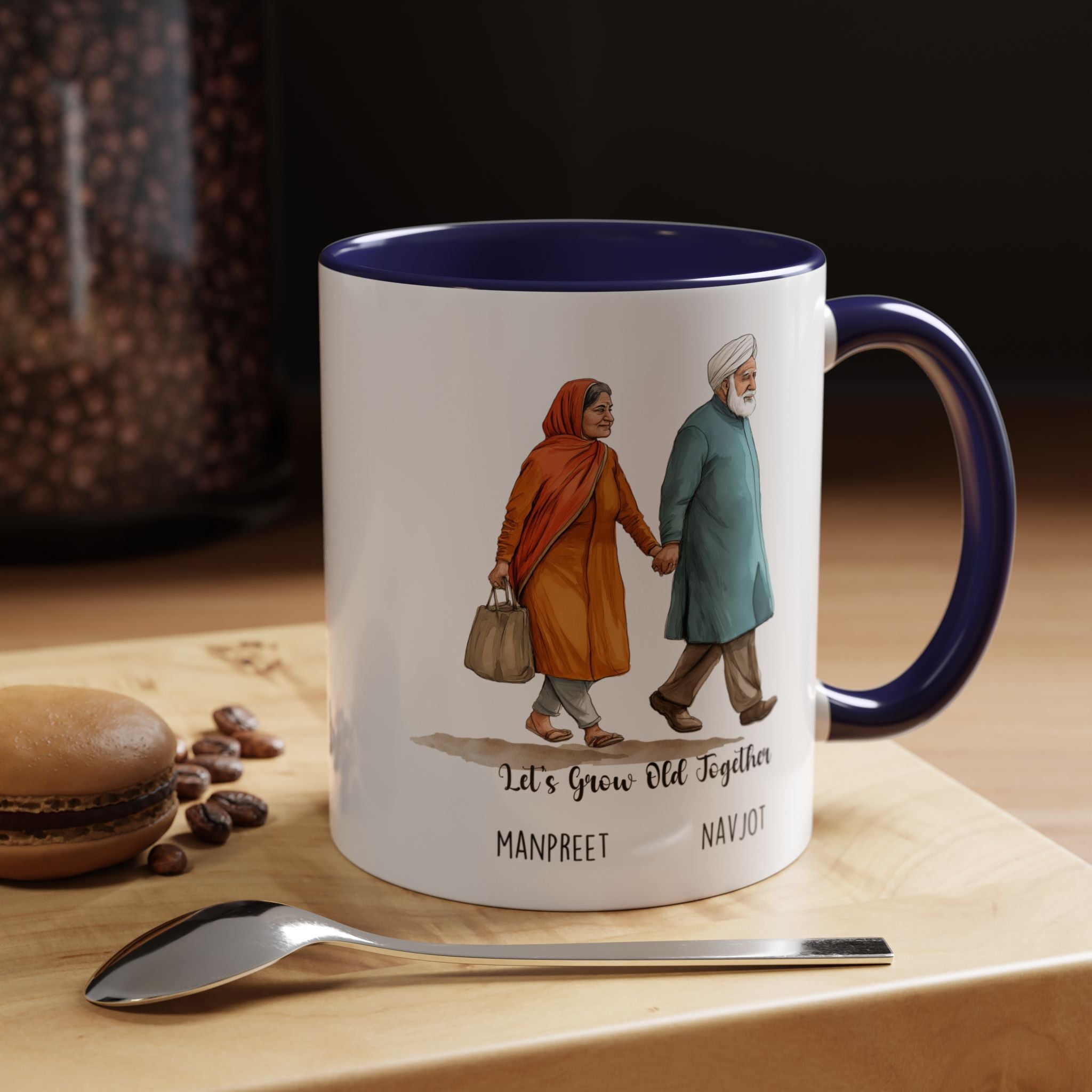 Funny Coffee Mug, Personalized Mug, Let's Grow Old Together Punjabi Couple Accent Cup 11/15oz, Anniversary, Wedding, Romantic For Him or her